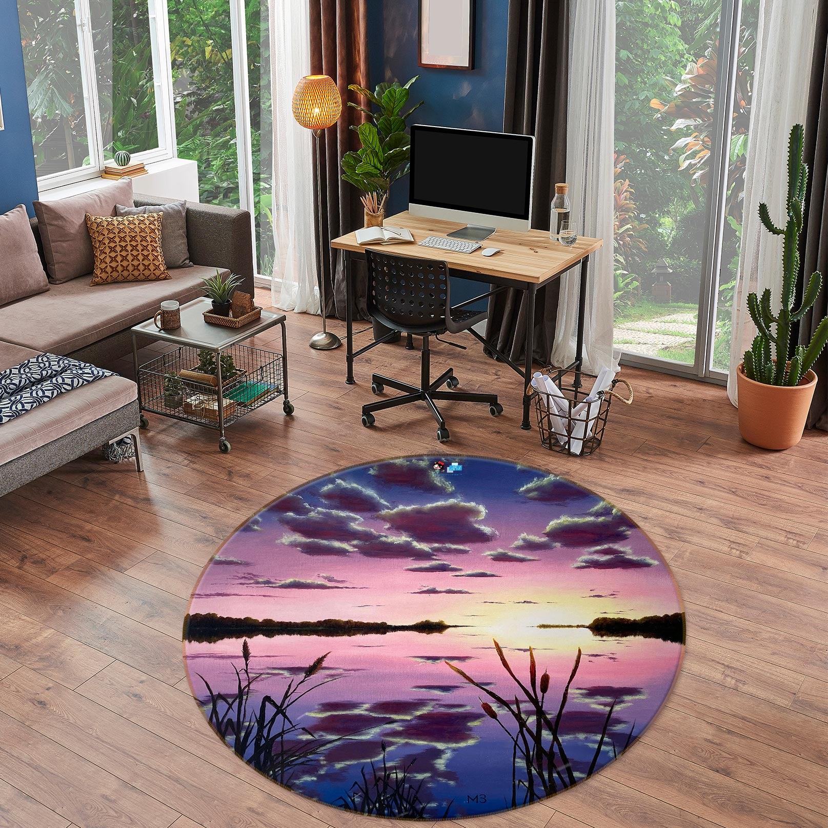3D Sky Clouds Lake Shadow 9749 Marina Zotova Rug Round Non Slip Rug Mat