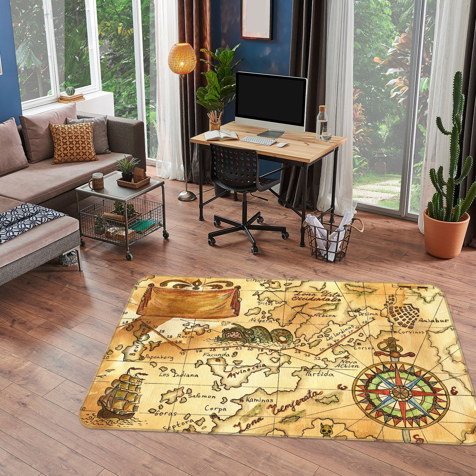 3D Nautical Direction 238 World Map Non Slip Rug Mat