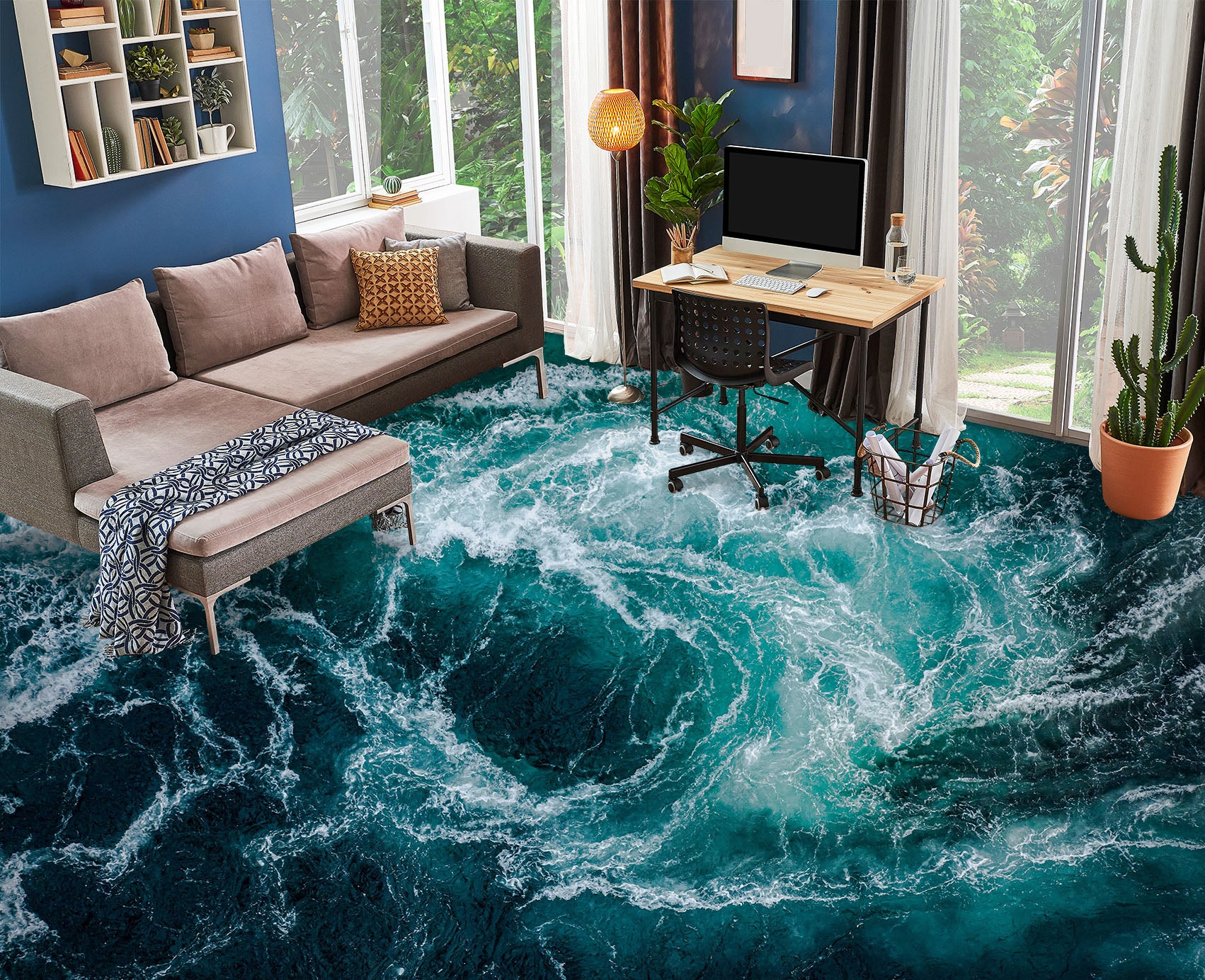 3D Churning Waves 214 Floor Mural Wallpaper Murals Rug & Mat Print Epoxy waterproof bath floor
