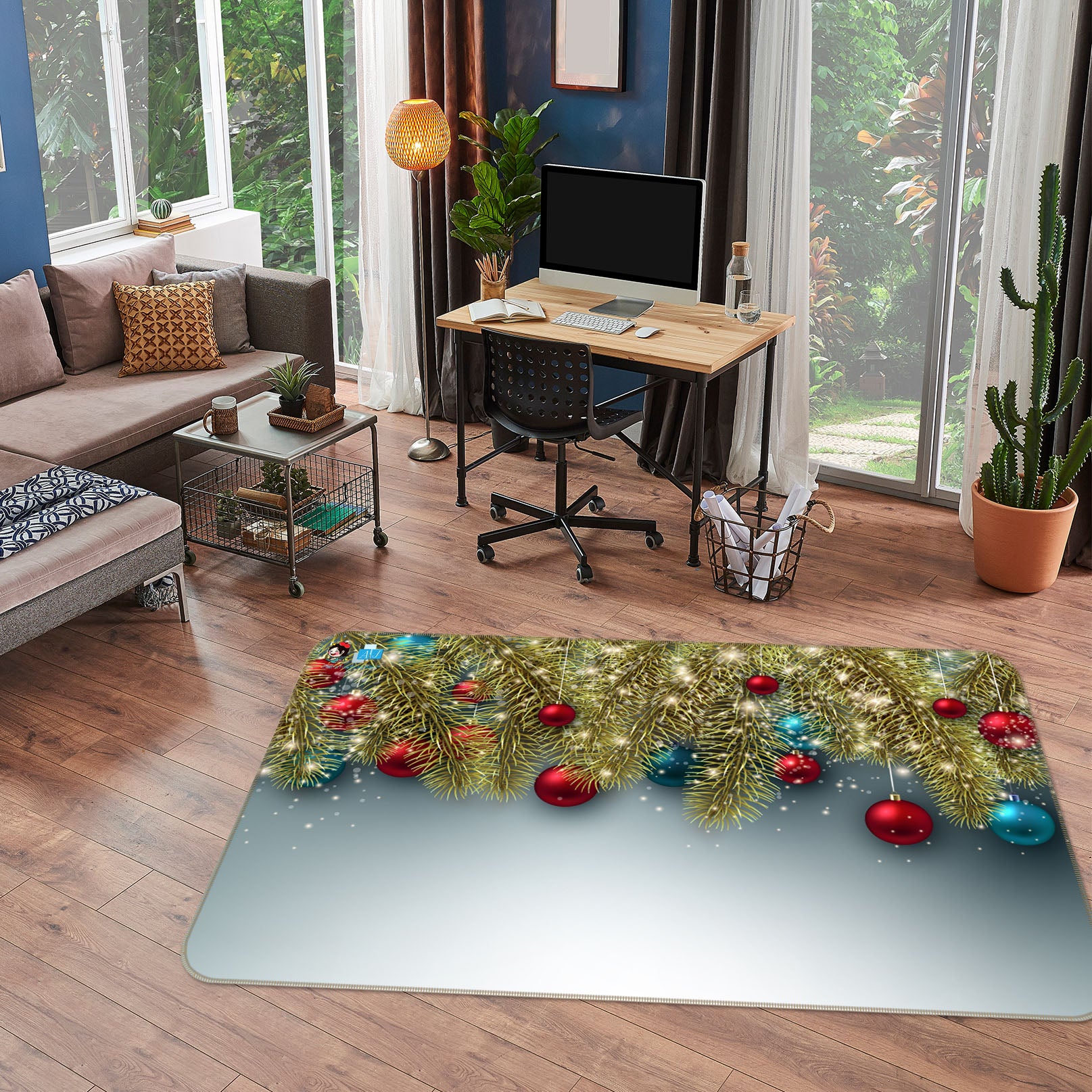 3D Golden Branches Colored Balls 56210 Christmas Non Slip Rug Mat Xmas