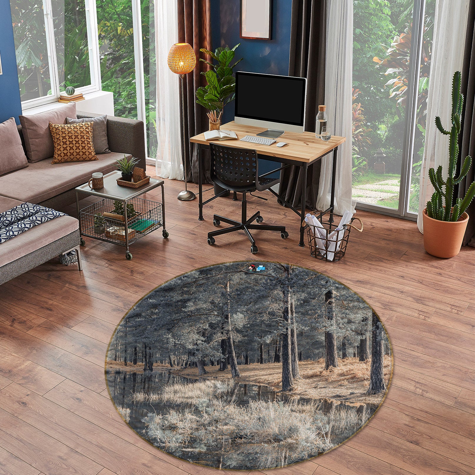 3D Dense Branches 7387 Assaf Frank Rug Round Non Slip Rug Mat