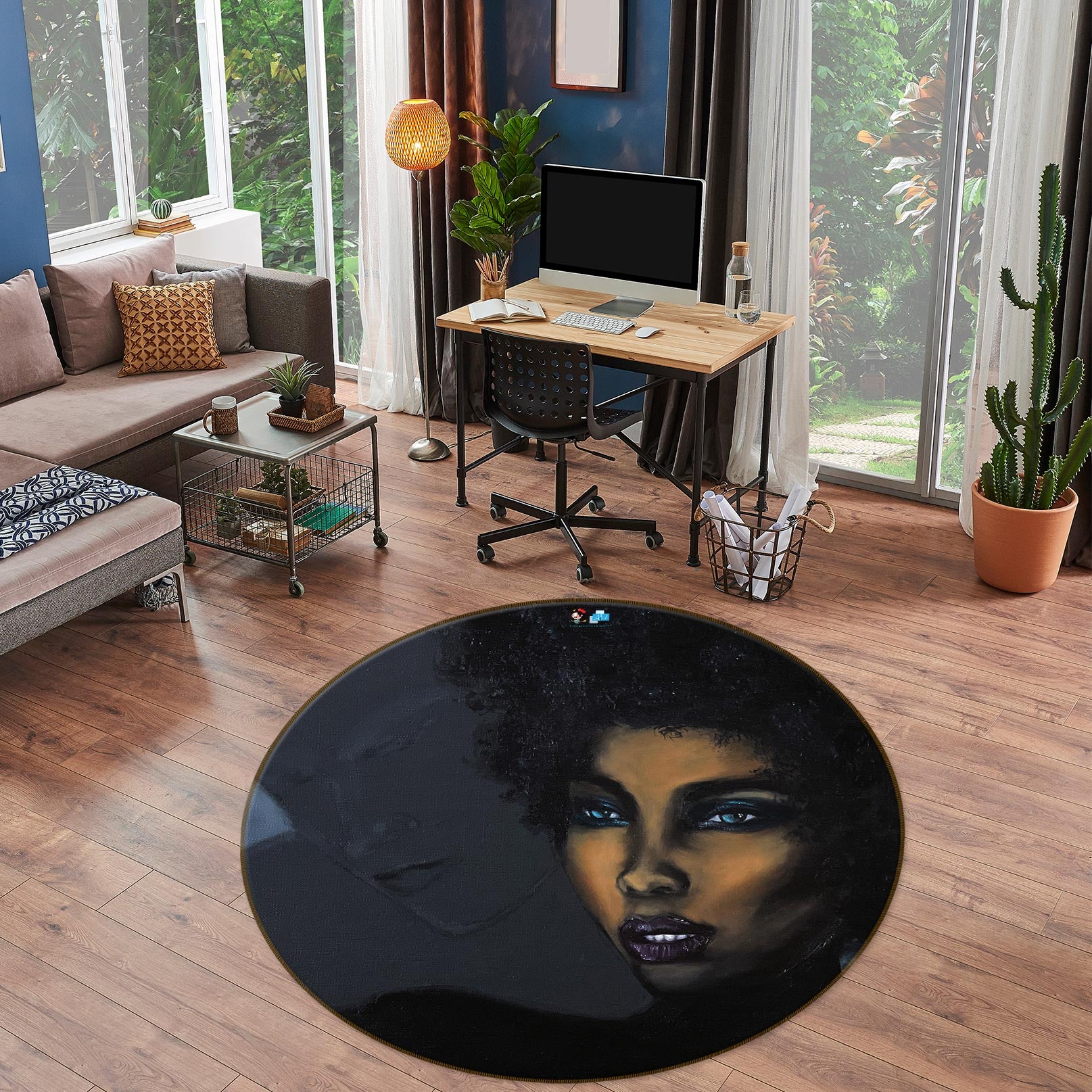 3D Black Woman 9737 Marina Zotova Rug Round Non Slip Rug Mat