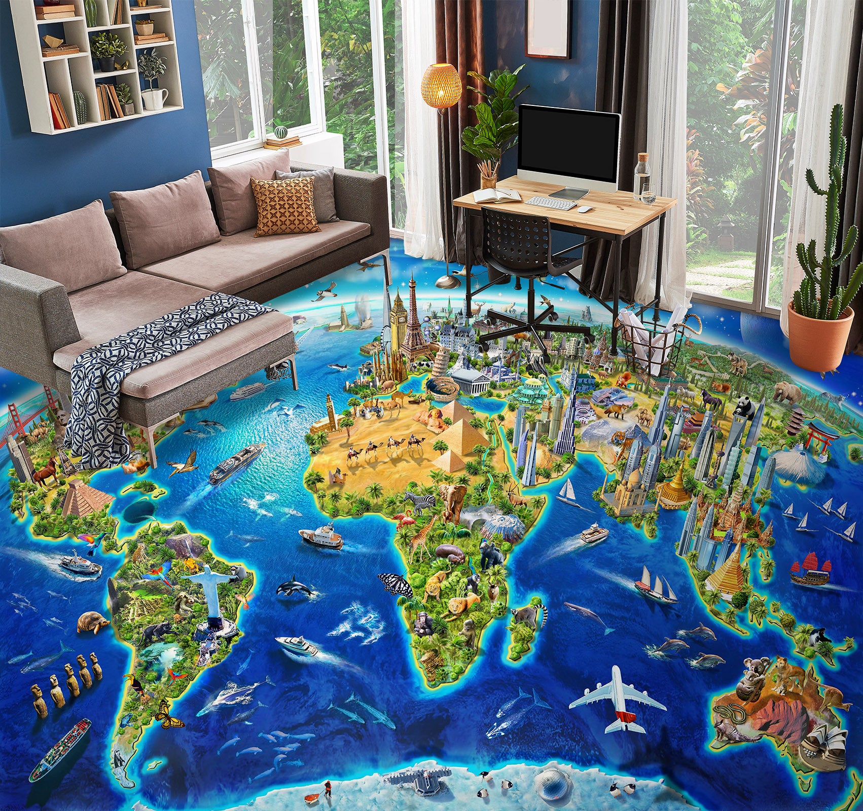3D Earth Ocean Land 96217 Adrian Chesterman Floor Mural Wallpaper Murals Self-Adhesive Removable Print Epoxy