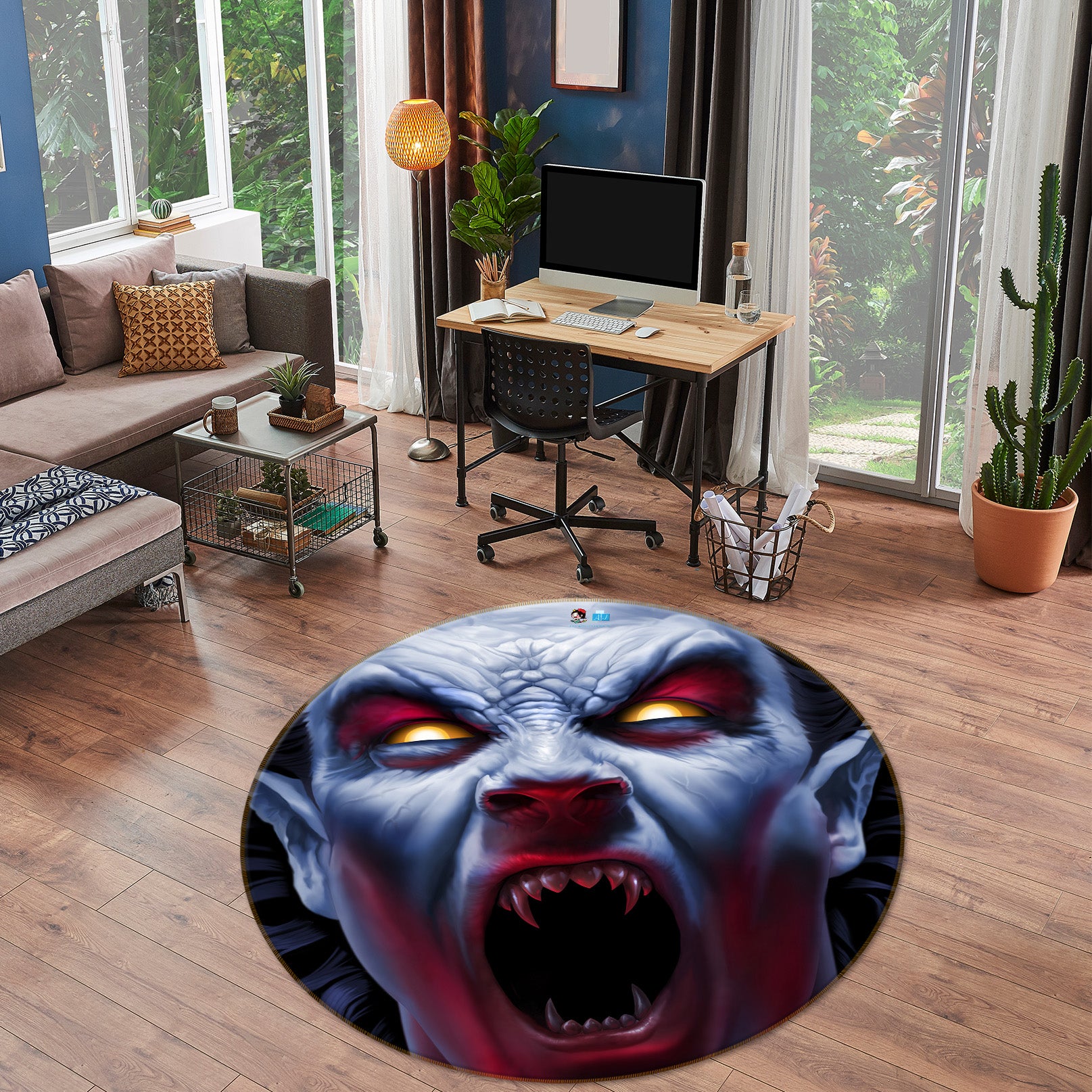 3D Monster 4176 Tom Wood Rug Round Non Slip Rug Mat