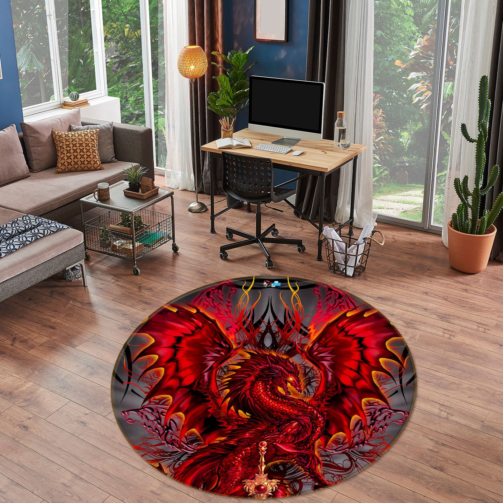 3D Red Dragon 8364 Ruth Thompson Rug Round Non Slip Rug Mat