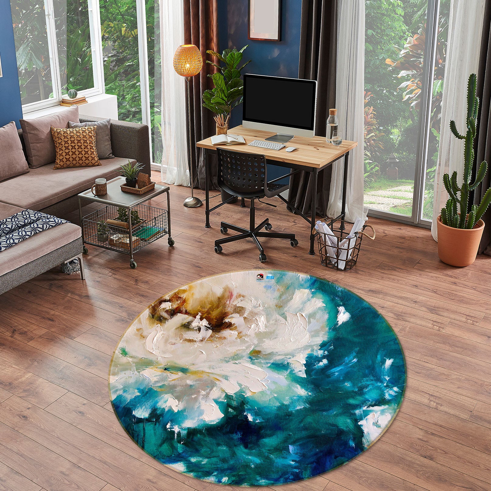 3D Paint Flower 911 Skromova Marina Rug Round Non Slip Rug Mat