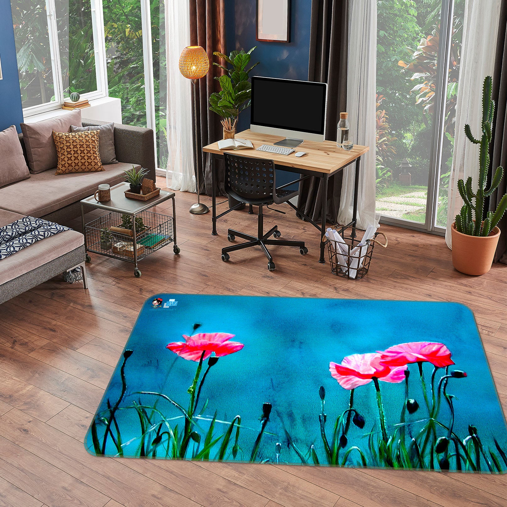 3D Pink Flowers 11137 Matthew Holden Bates Rug Non Slip Rug Mat