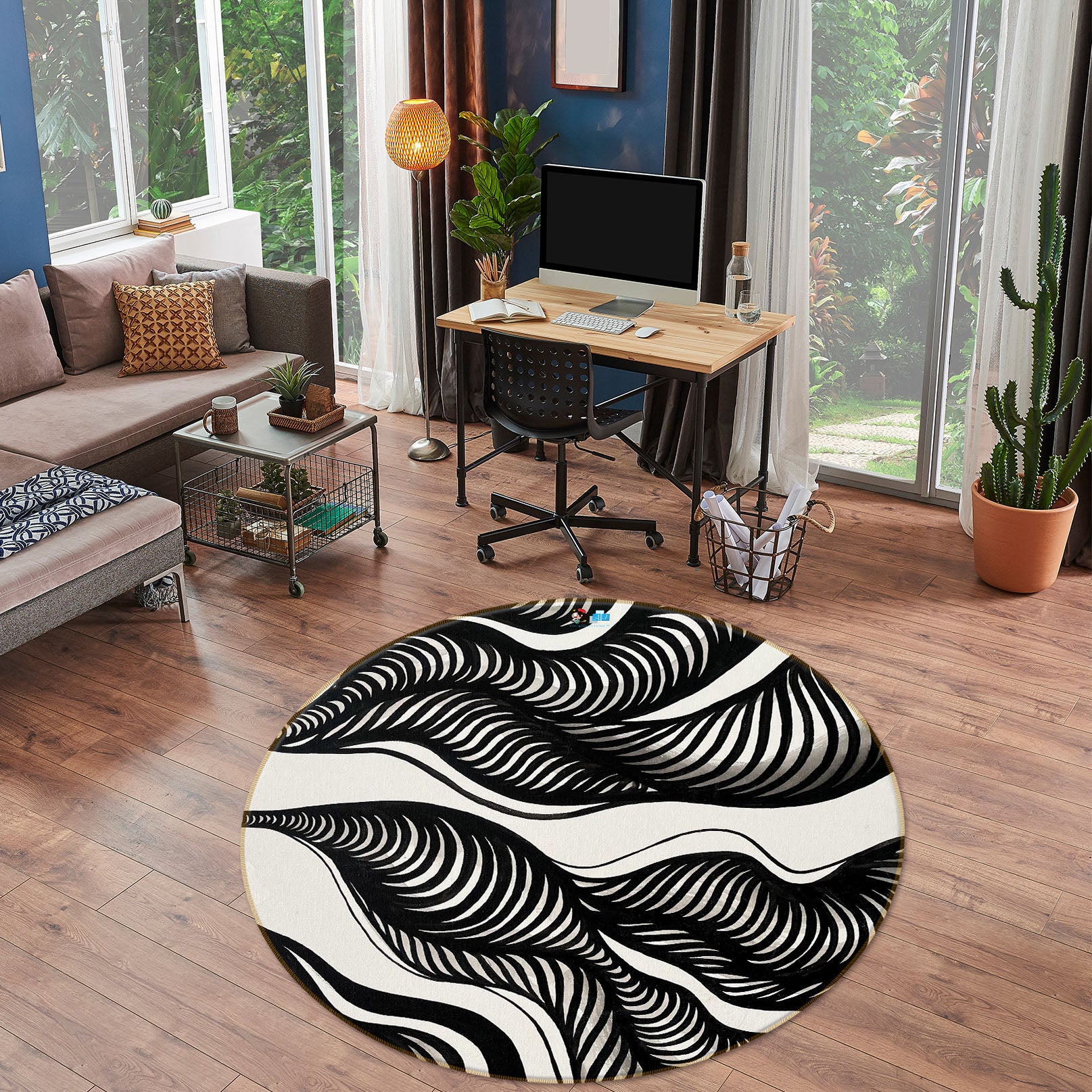 3D Black Wind 8244 Jacqueline Reynoso Rug Round Non Slip Rug Mat