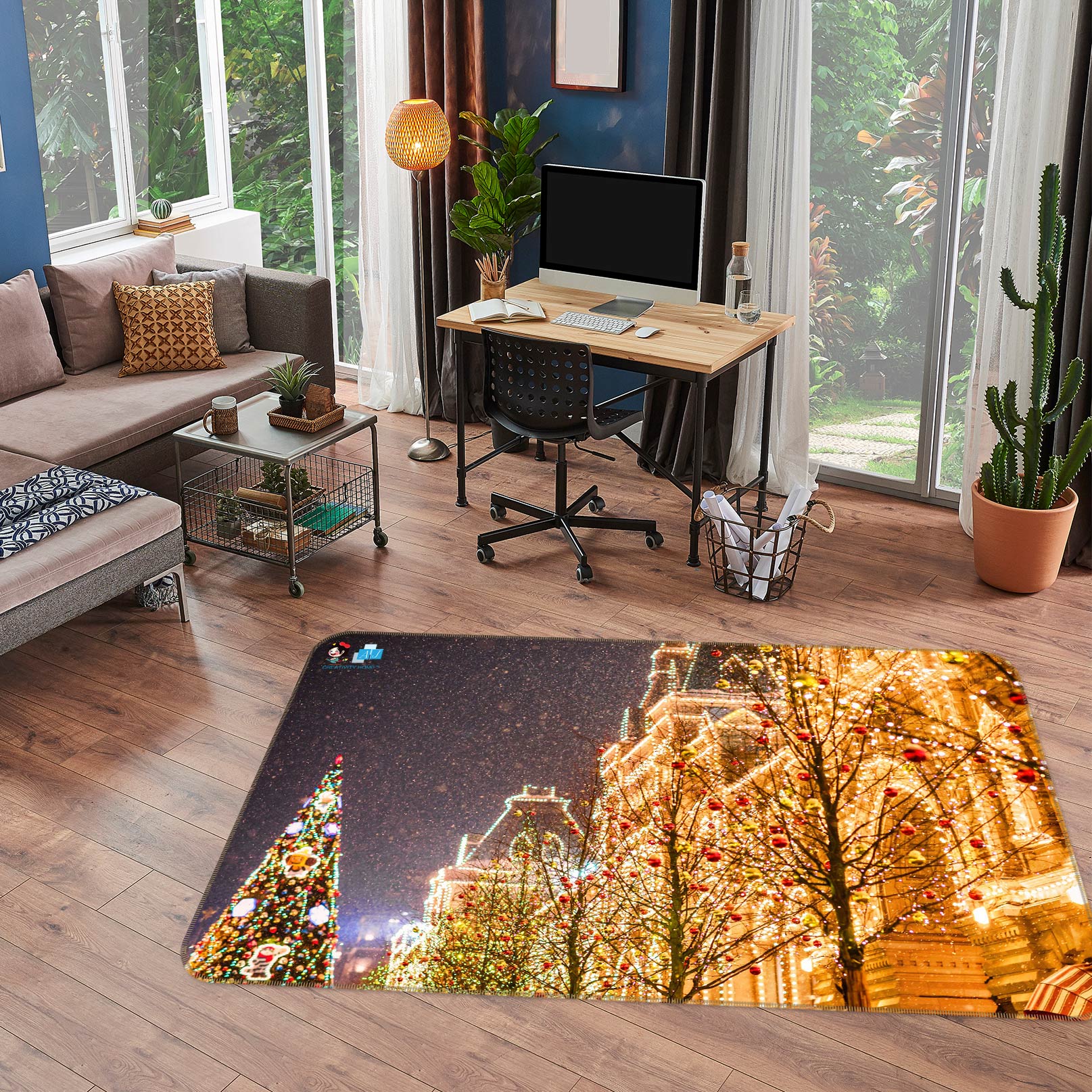 3D String Lights Golden Building 56158 Christmas Non Slip Rug Mat Xmas