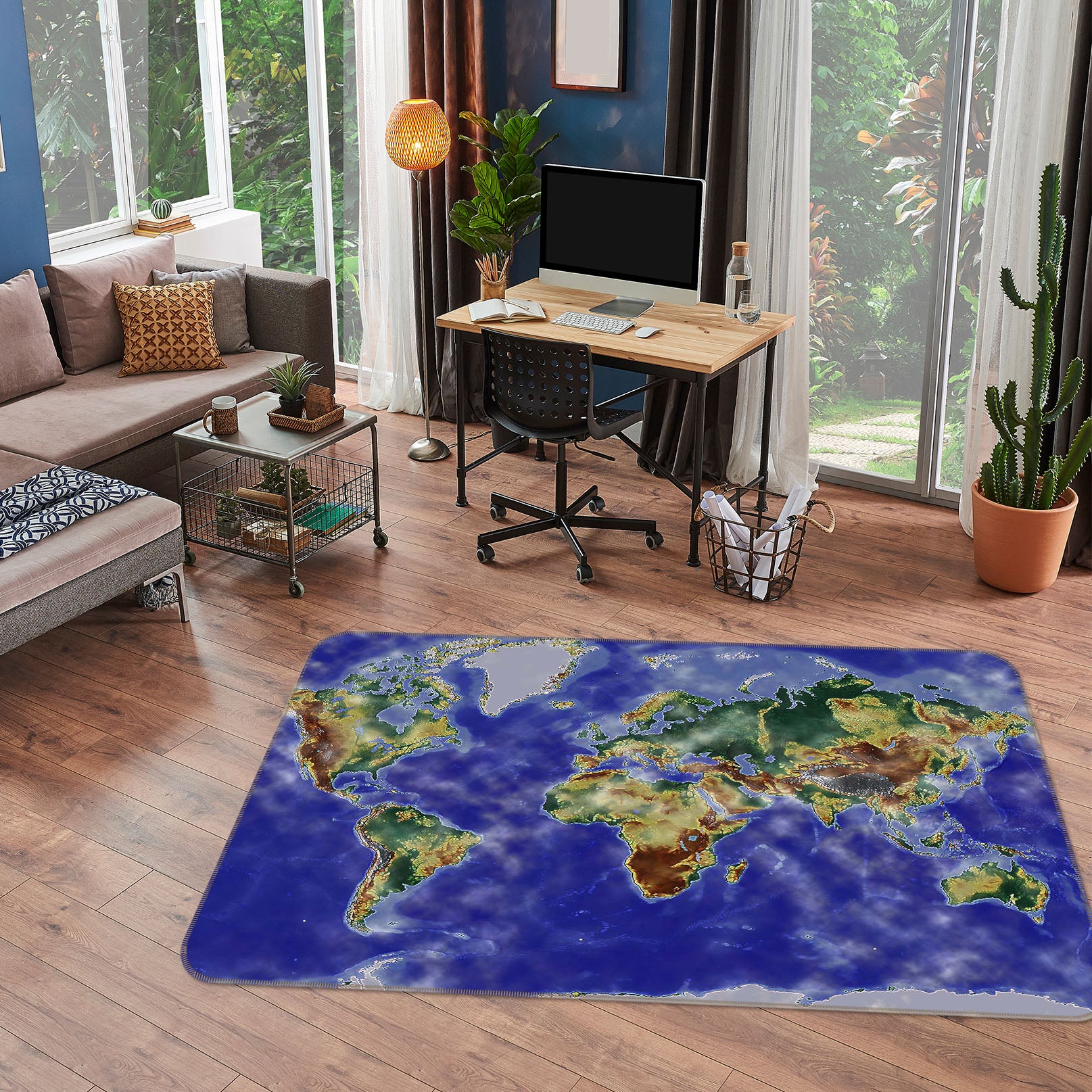3D Coastal Island 302 World Map Non Slip Rug Mat