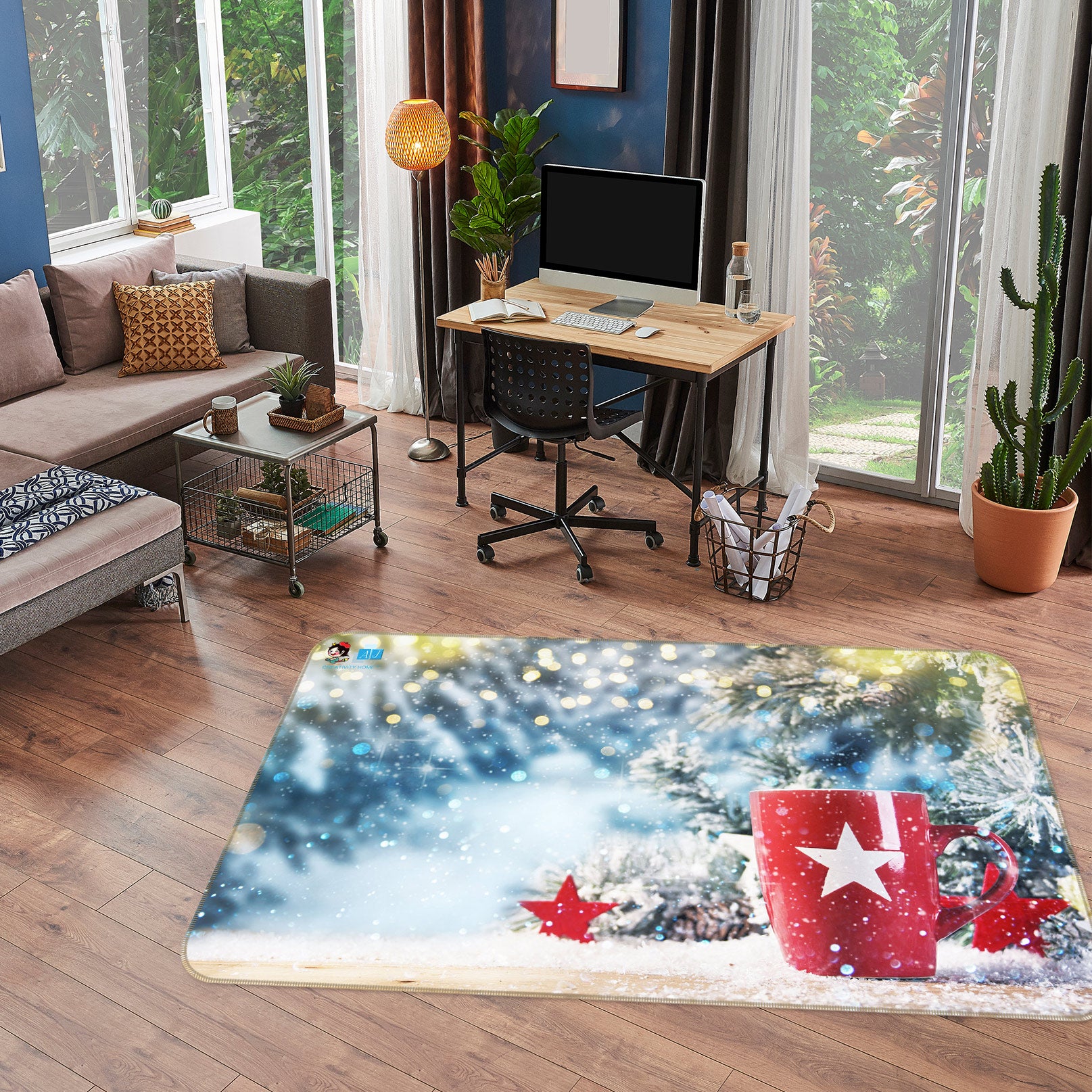 3D Snowy Red Cup 56130 Christmas Non Slip Rug Mat Xmas