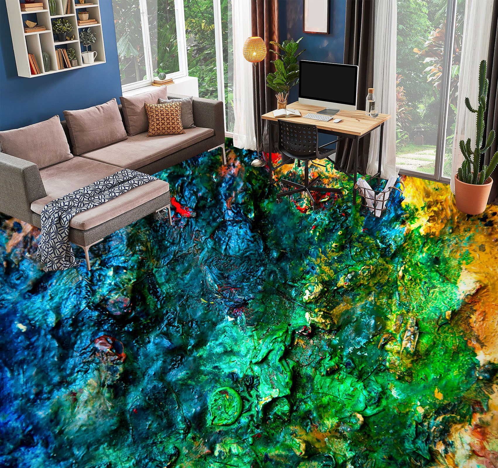 3D Blue-green Coral 059 Floor Mural Wallpaper Murals Rug & Mat Print Epoxy waterproof bath floor