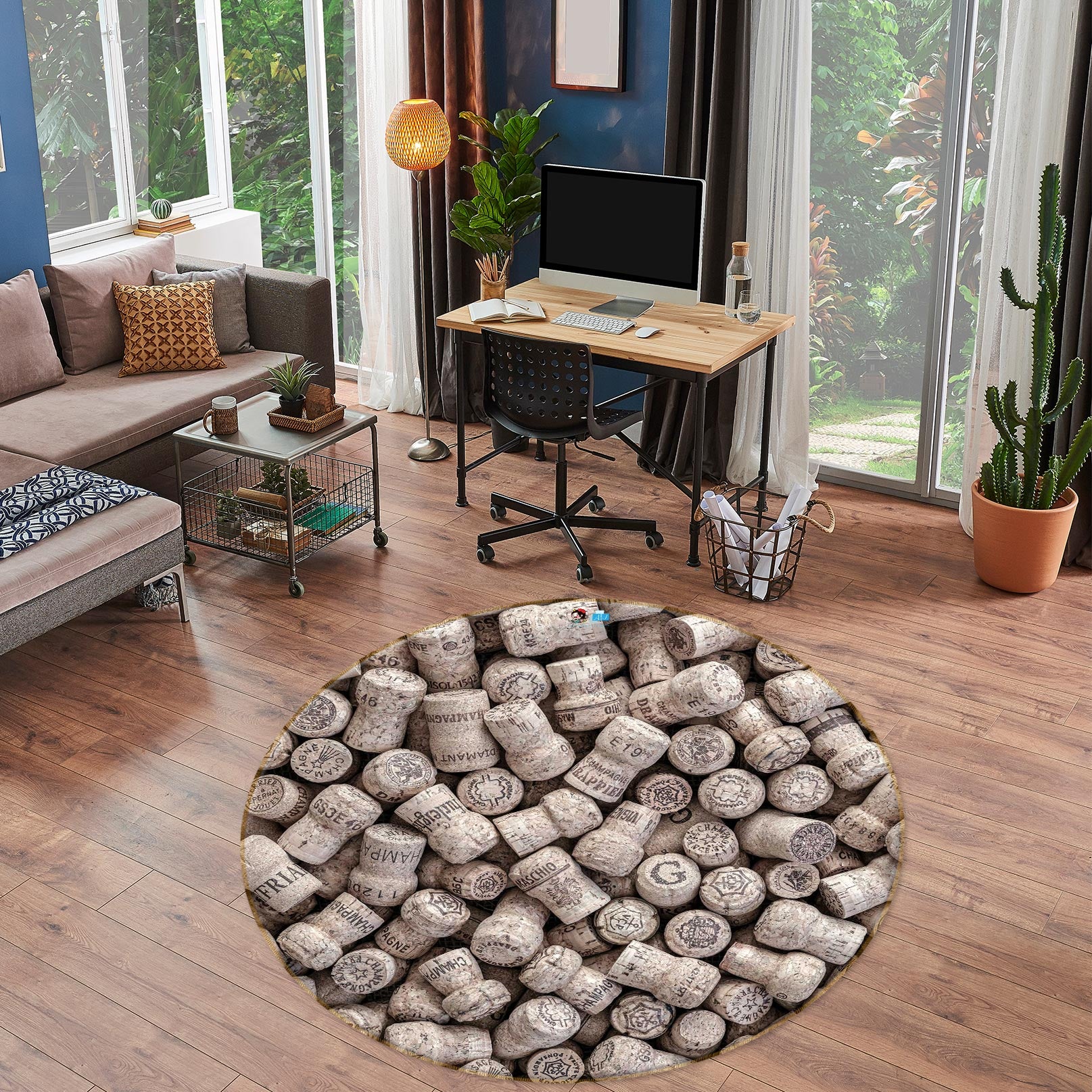 3D Wine Lid 7579 Assaf Frank Rug Round Non Slip Rug Mat