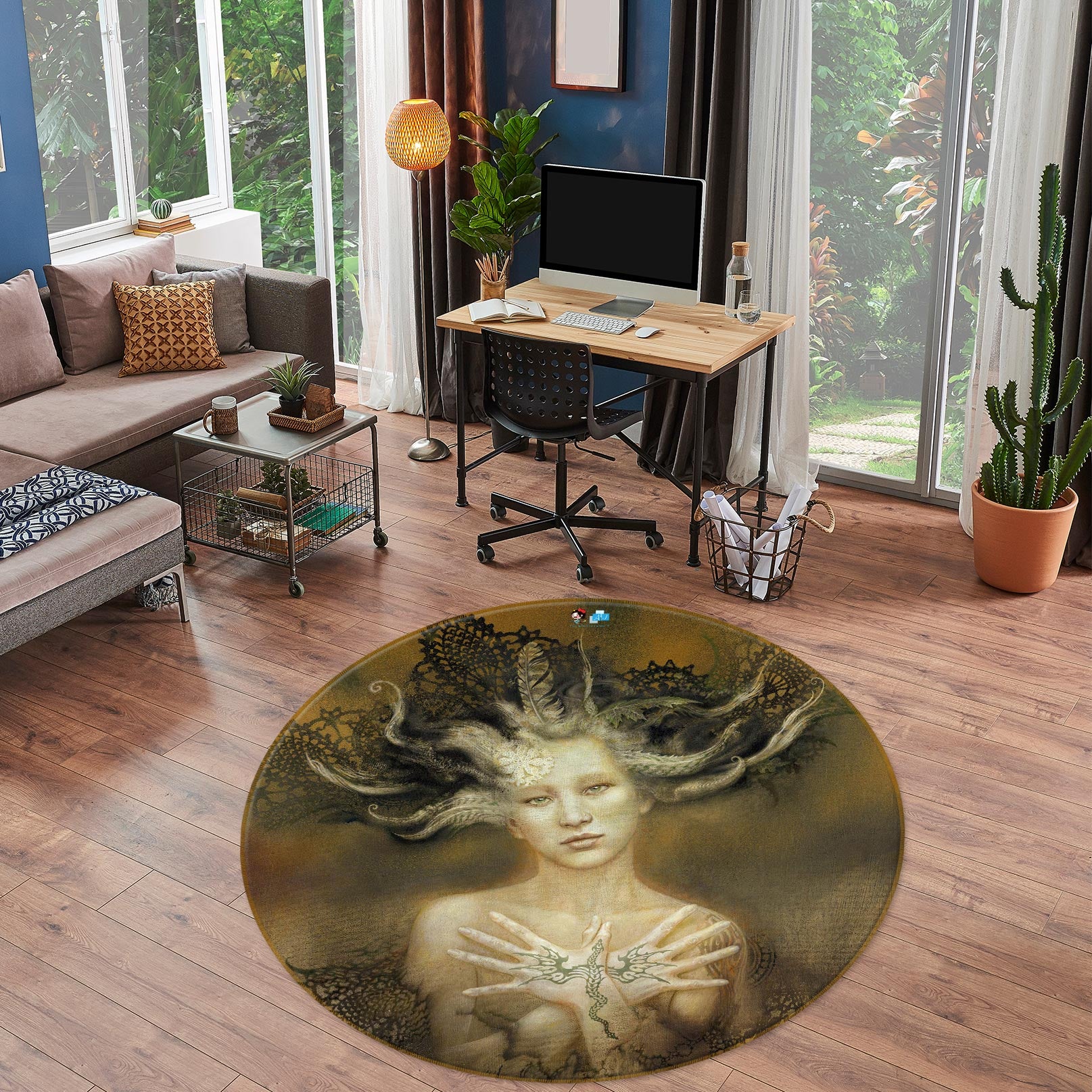 3D Dragon Girl 6145 Ciruelo Rug Round Non Slip Rug Mat