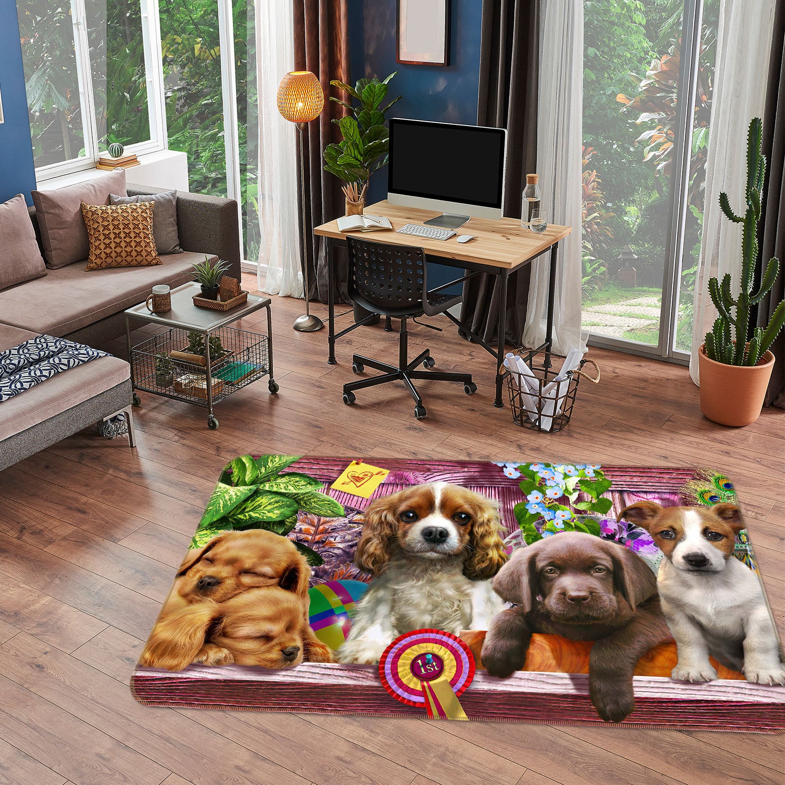 3D Dog Family 1056 Adrian Chesterman Rug Non Slip Rug Mat