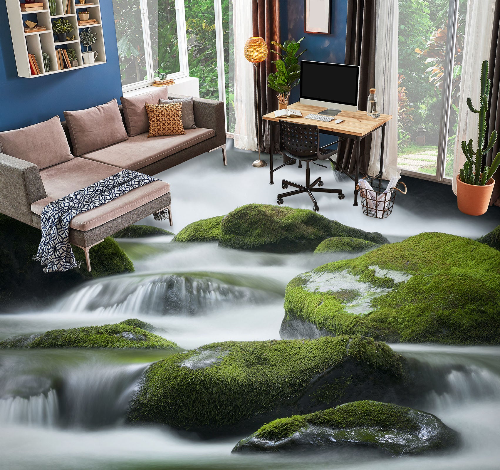 3D Moss And Running Water 523 Floor Mural Wallpaper Murals Rug & Mat Print Epoxy waterproof bath floor