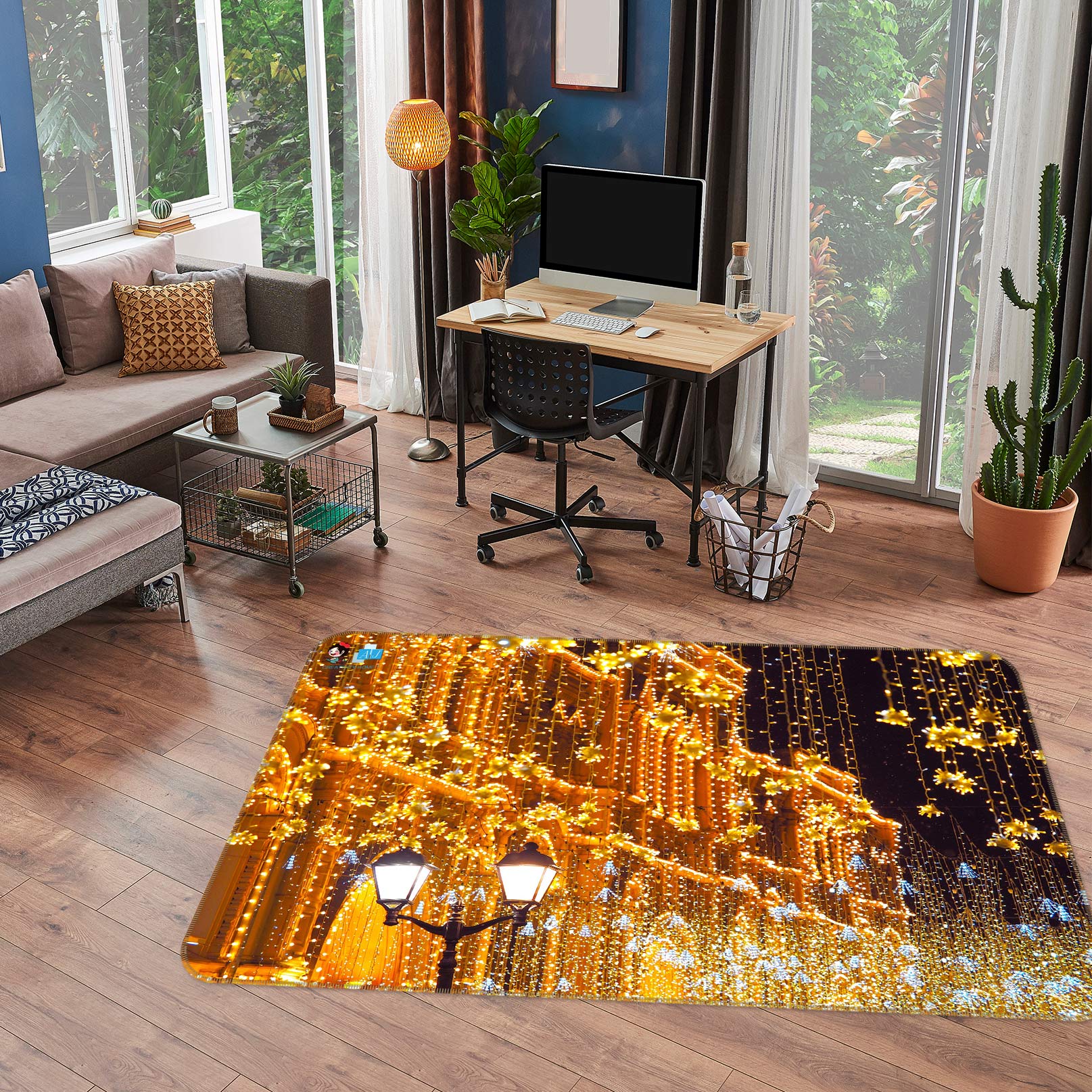 3D String Lights Golden Building 56143 Christmas Non Slip Rug Mat Xmas