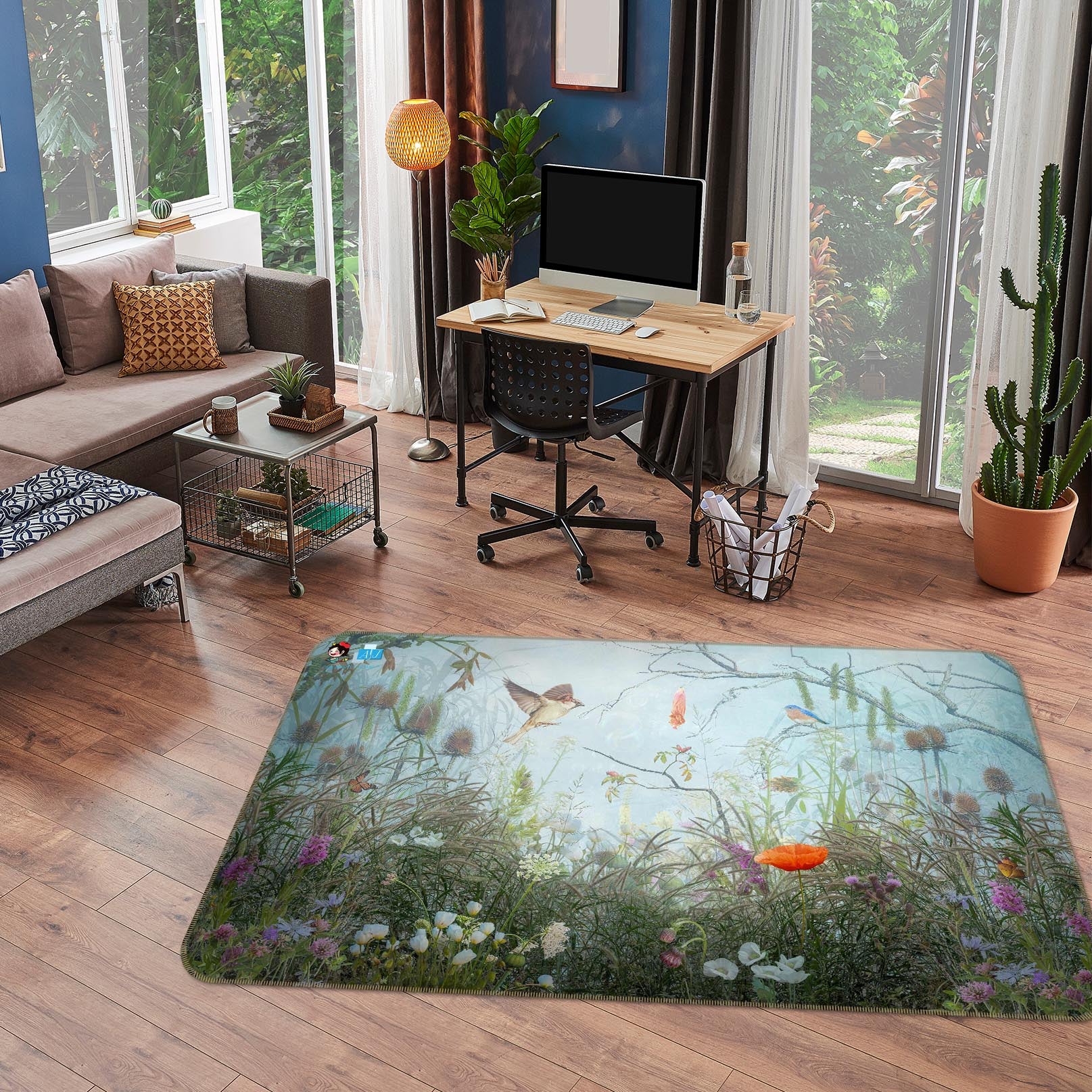 3D Garden Bird 5115 Beth Sheridan Rug Non Slip Rug Mat