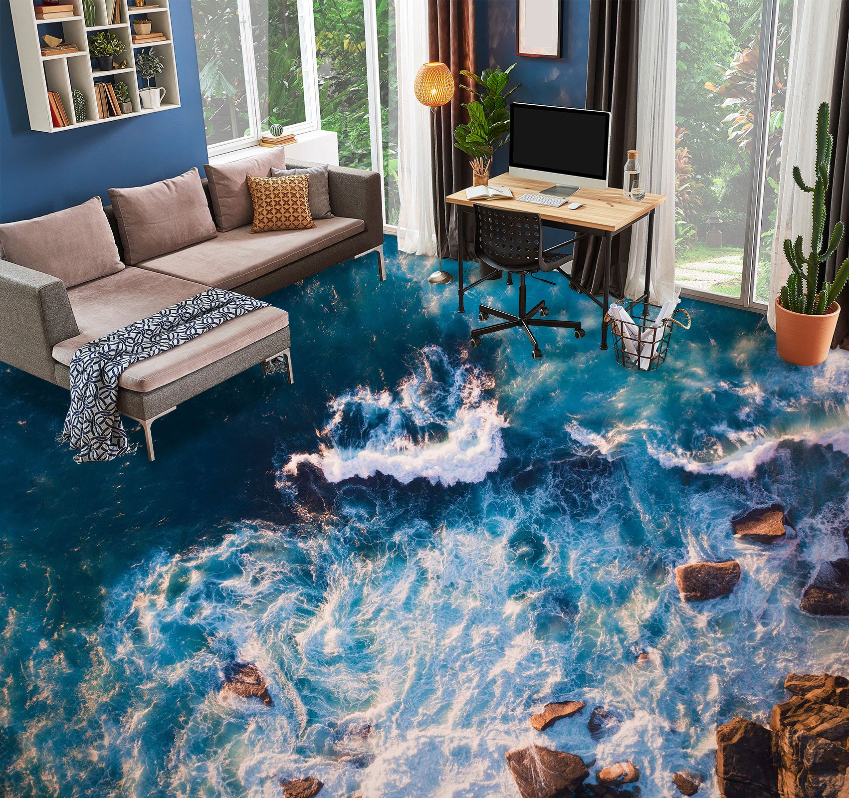 3D Dreamy Blue Waves 098 Floor Mural Wallpaper Murals Rug & Mat Print Epoxy waterproof bath floor