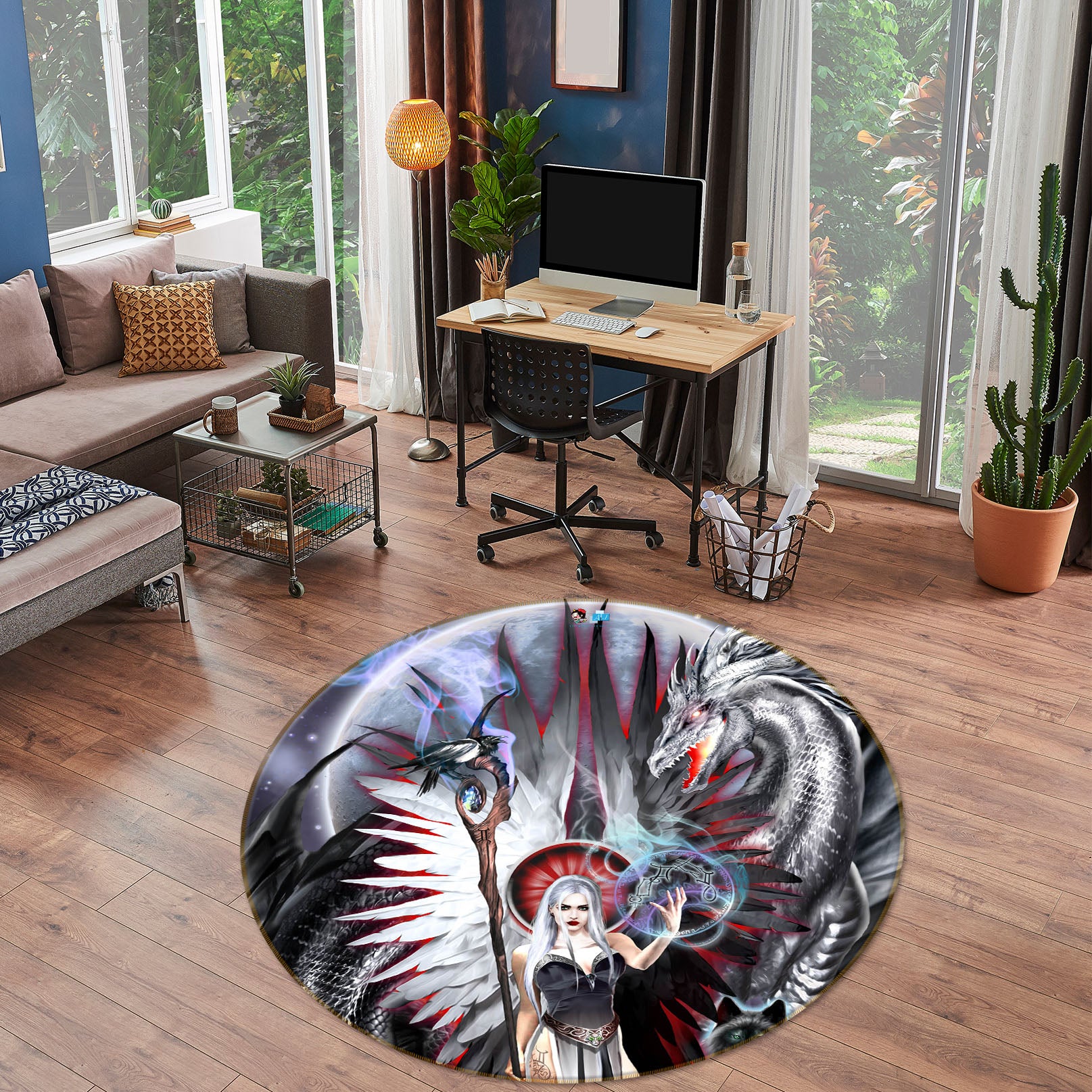 3D Dragon Woman 8382 Ruth Thompson Rug Round Non Slip Rug Mat