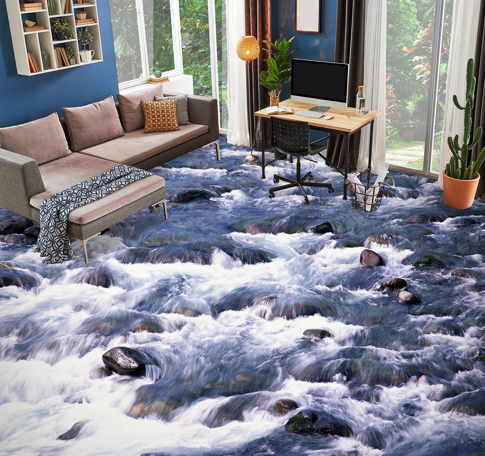 3D Light Purple Fierce Sea 1409 Floor Mural Wallpaper Murals Self-Adhesive Removable Print Epoxy