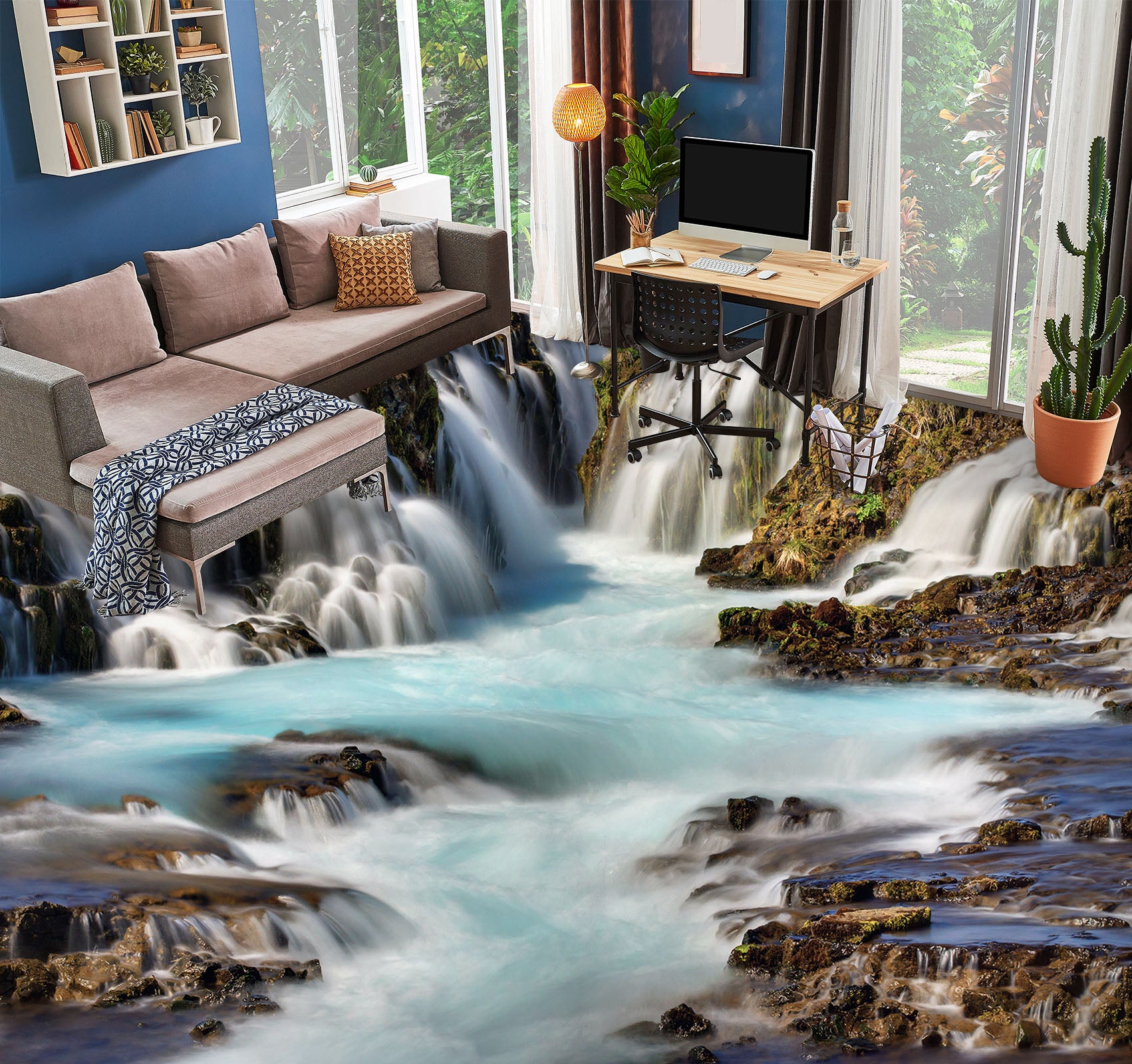 3D Convergence Of Waterfalls 1445 Floor Mural Wallpaper Murals Self-Adhesive Removable Print Epoxy