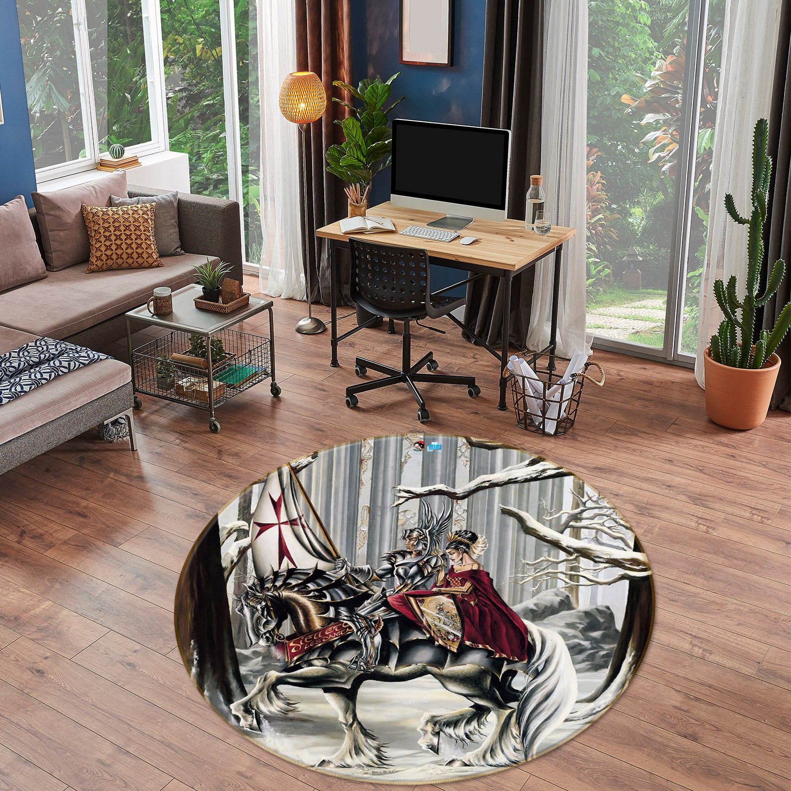 3D Branch Knight 8379 Ruth Thompson Rug Round Non Slip Rug Mat