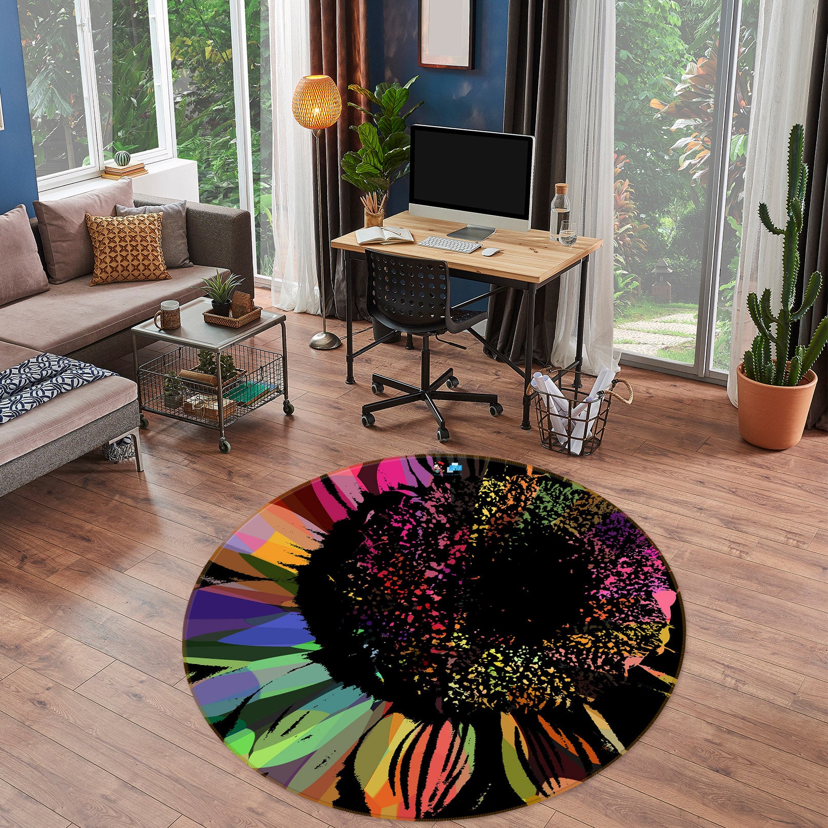 3D Colored Petals 191102 Shandra Smith Rug Round Non Slip Rug Mat