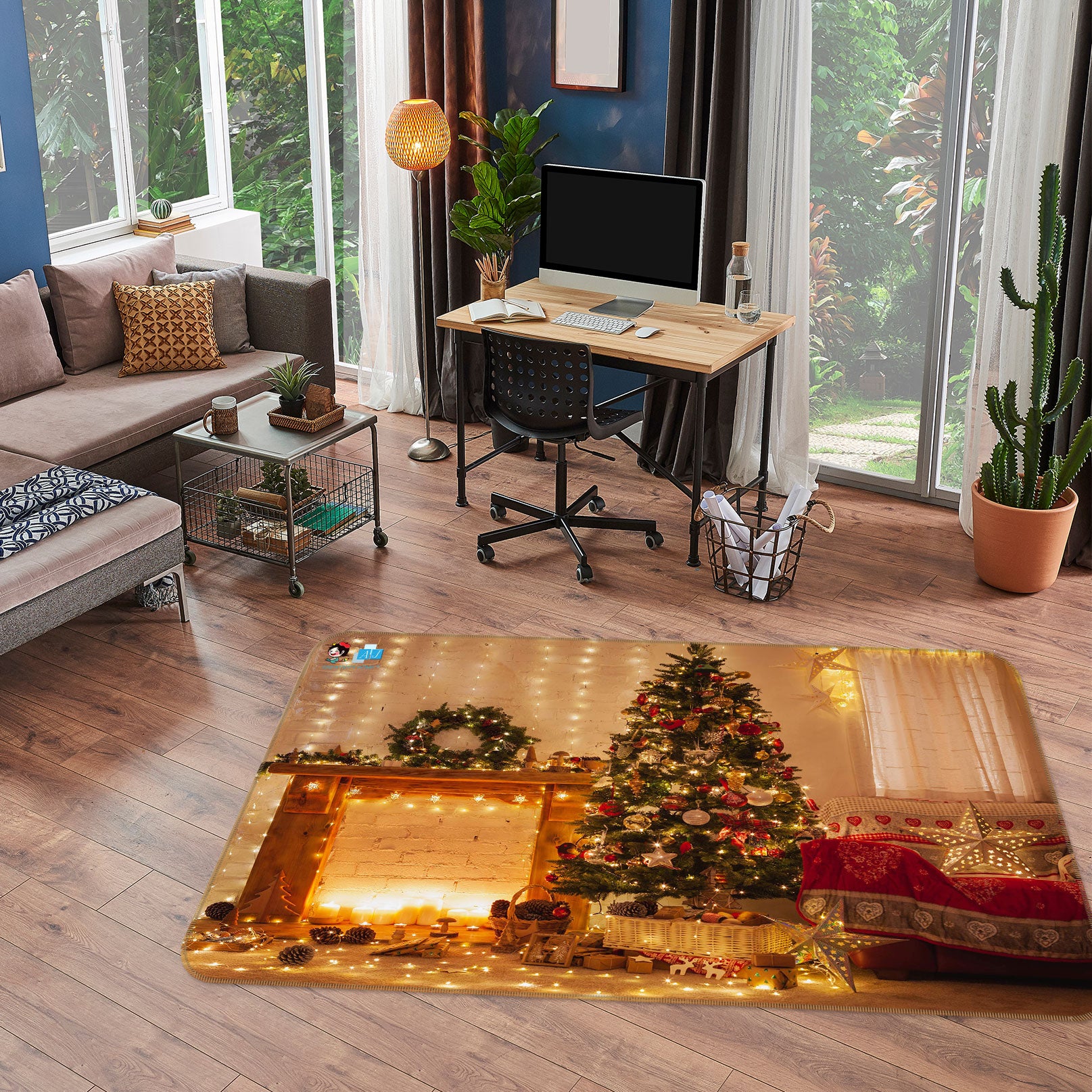 3D Stove Tree 56154 Christmas Non Slip Rug Mat Xmas