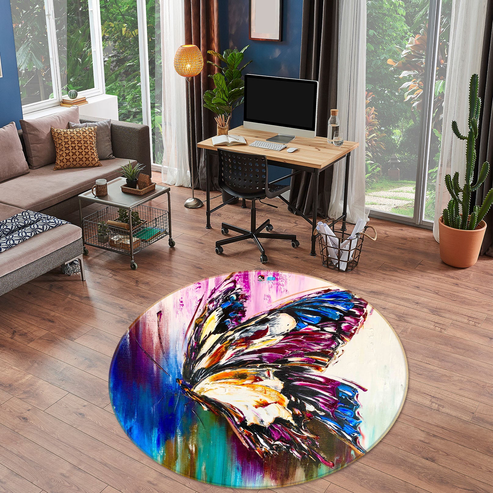 3D Colorful Butterfly 880 Skromova Marina Rug Round Non Slip Rug Mat