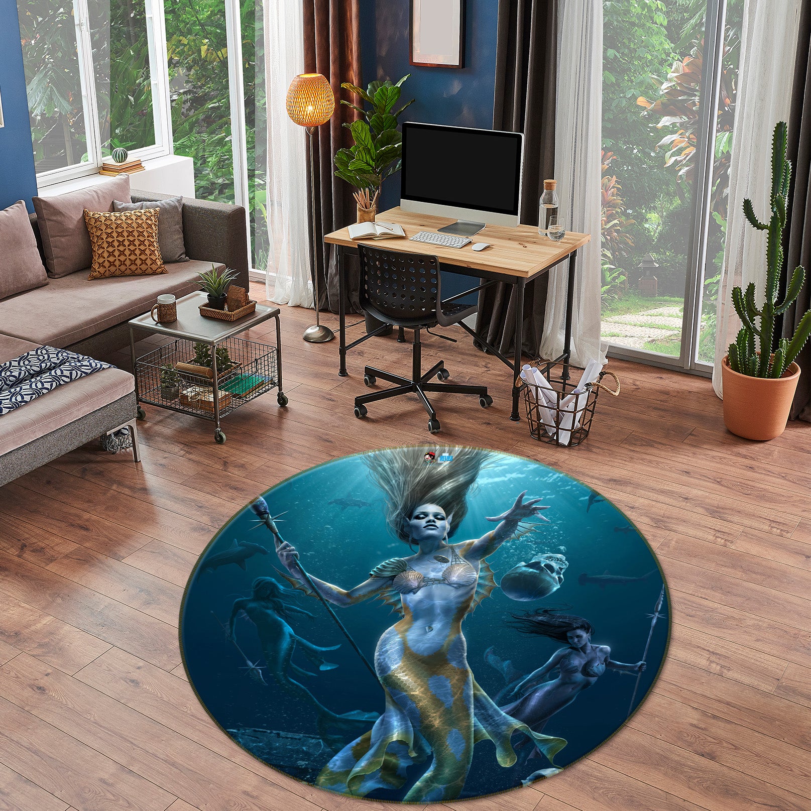 3D Mermaid 4186 Tom Wood Rug Round Non Slip Rug Mat