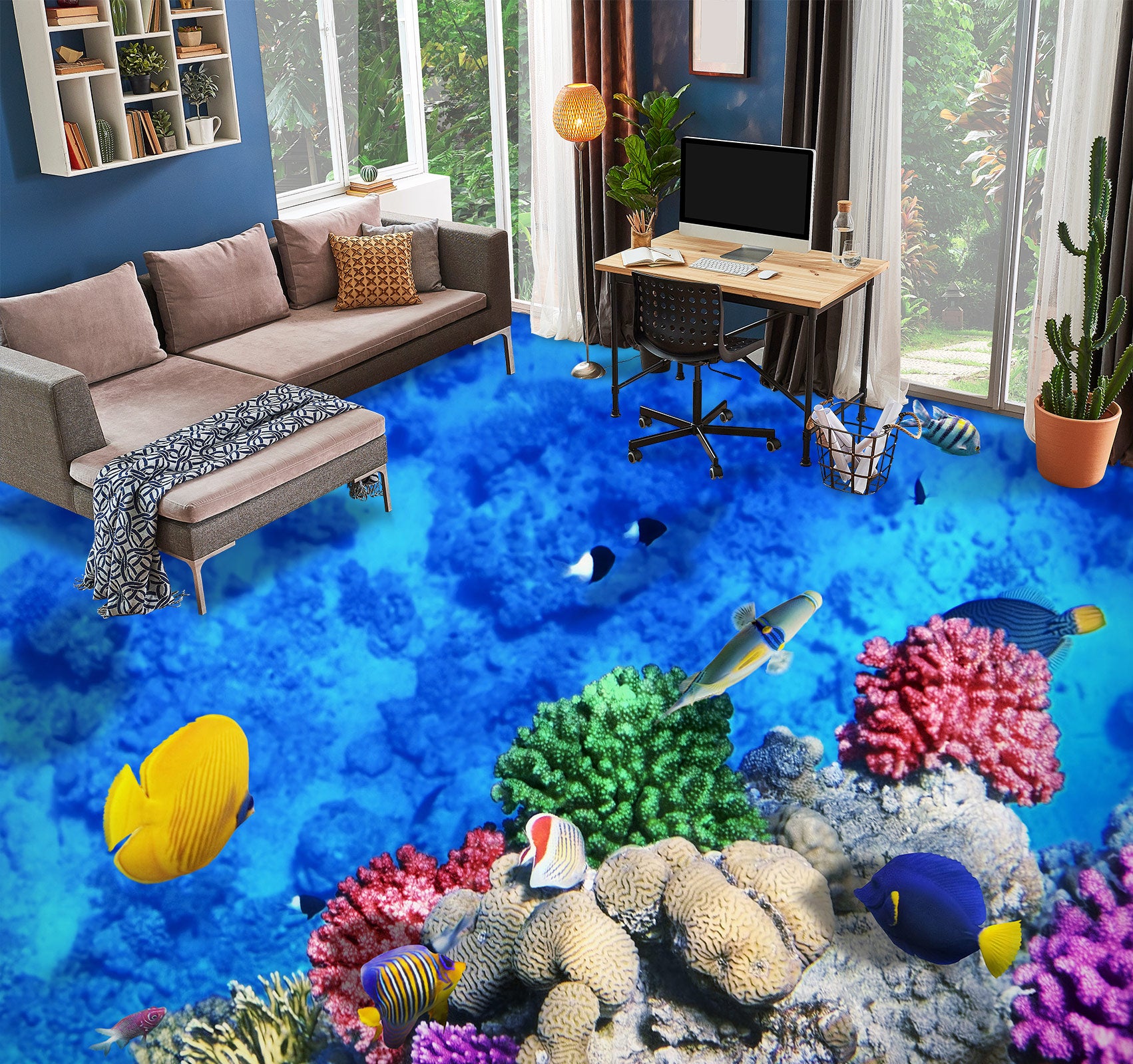 3D Pretty Yellow Fish 1394 Floor Mural Wallpaper Murals Self-Adhesive Removable Print Epoxy