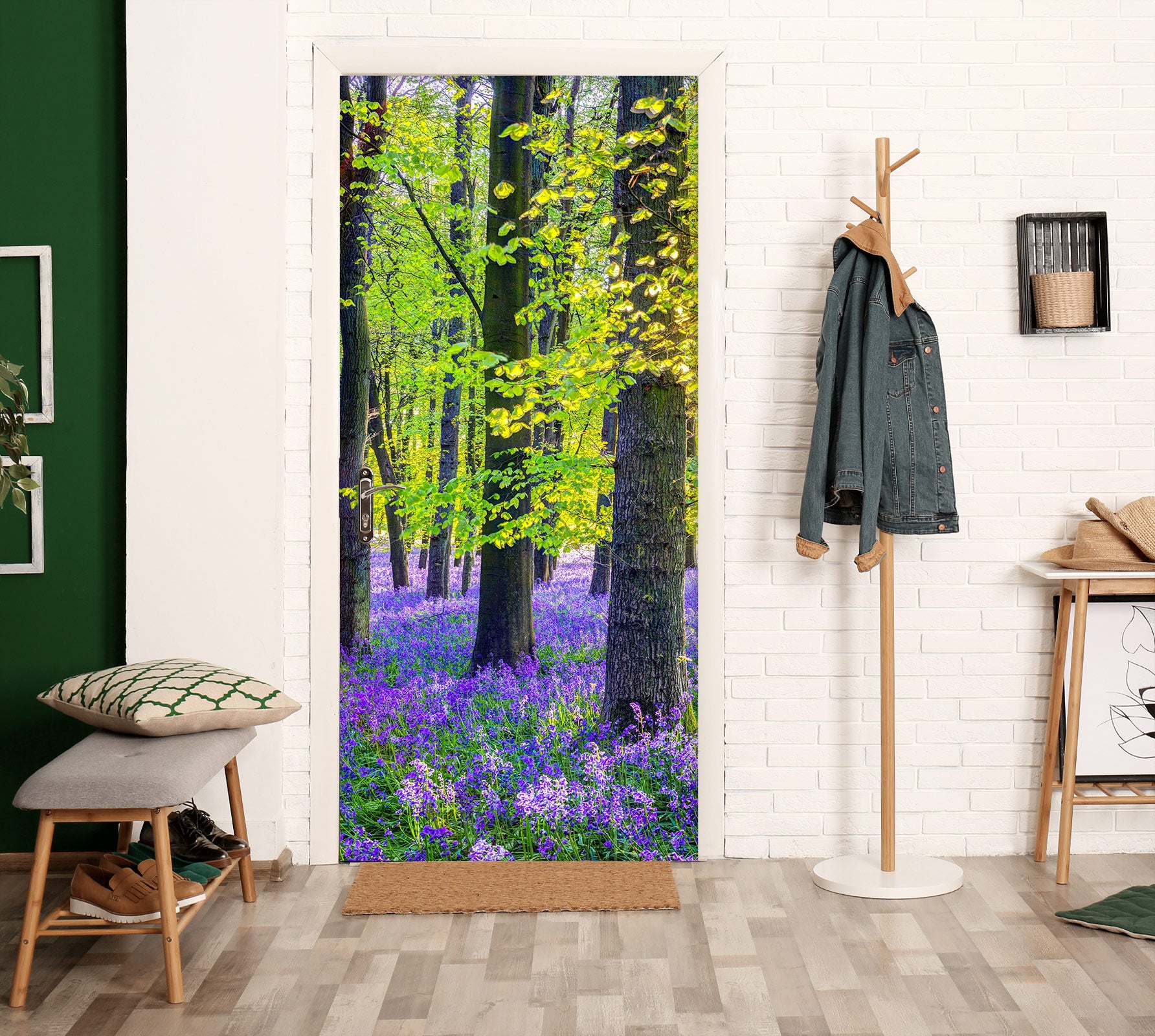 3D Forest Purple Flower Bushes 10636 Assaf Frank Door Mural