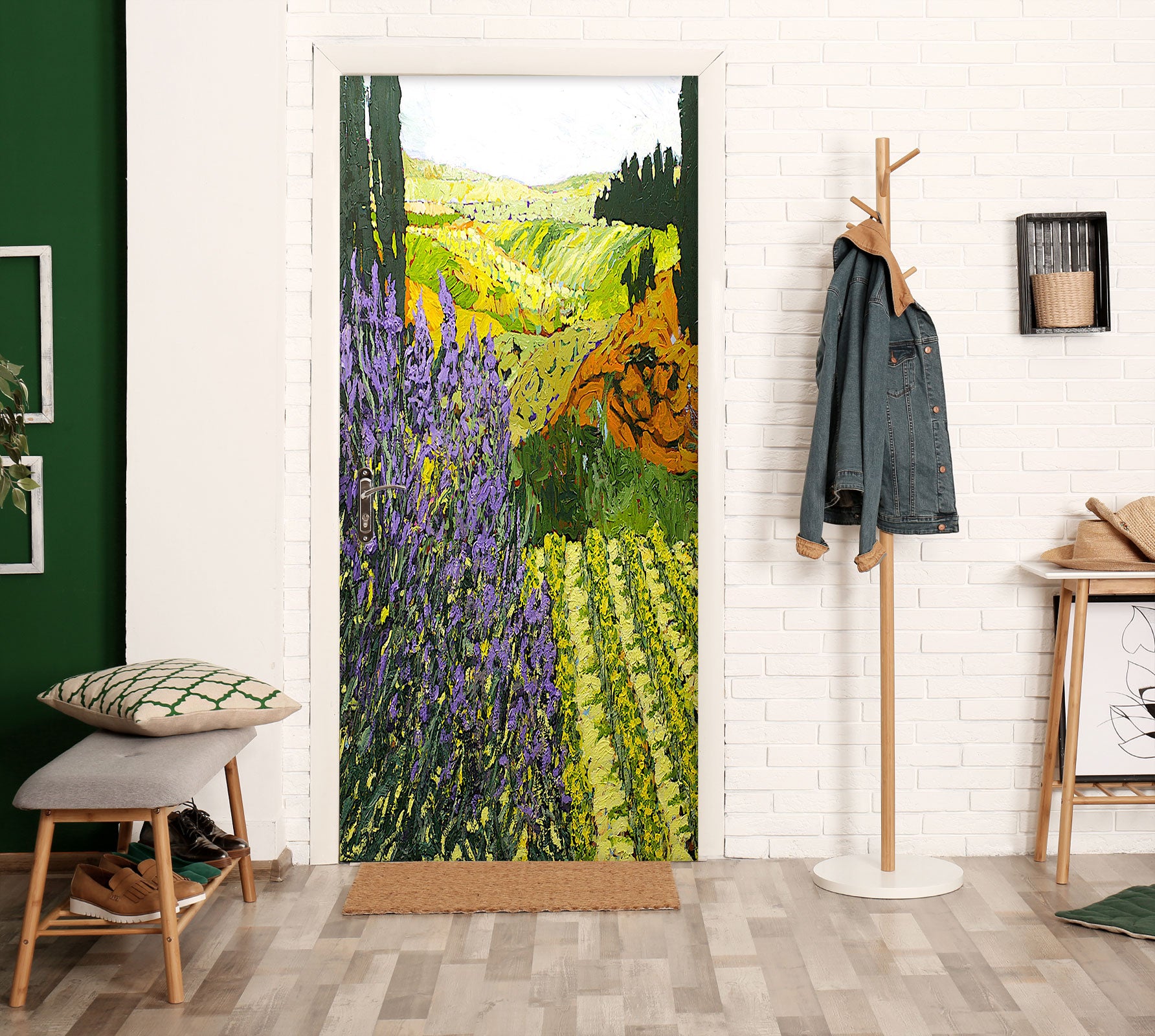 3D Green Field Purple Flowers 9317 Allan P. Friedlander Door Mural