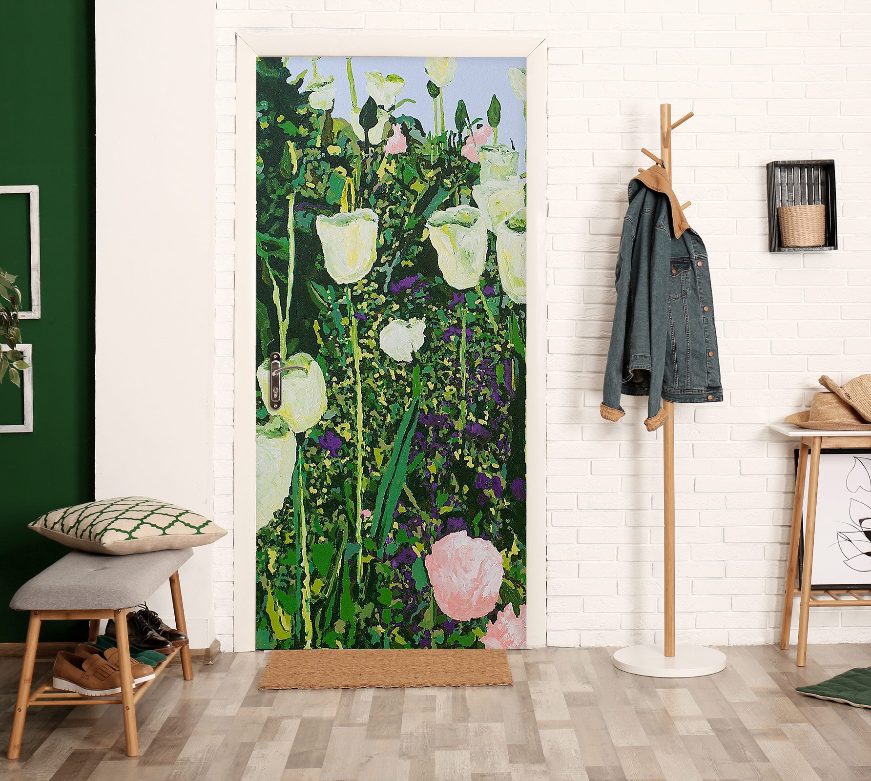 3D White Flower Meadow 9372 Allan P. Friedlander Door Mural