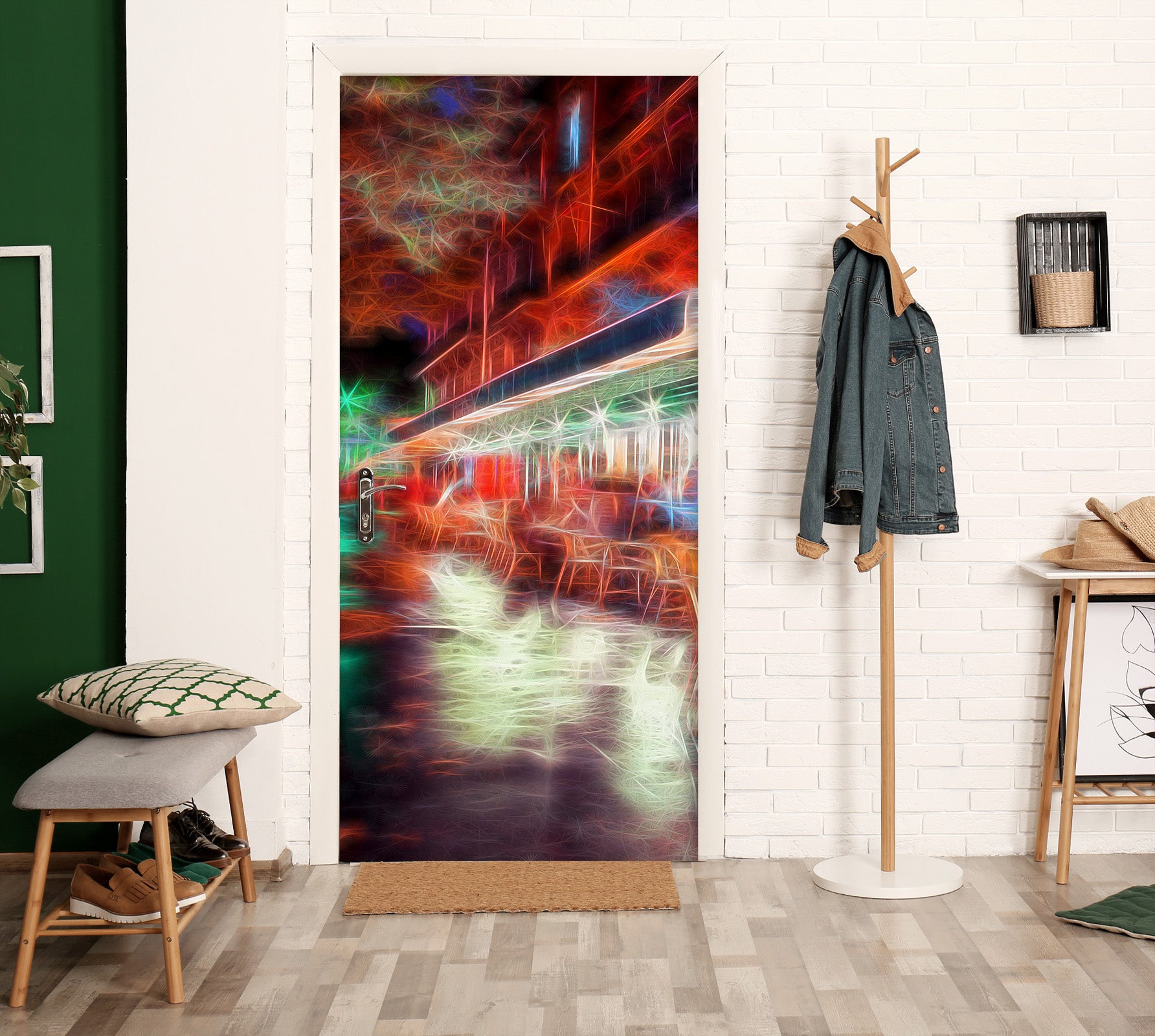 3D Lighting Pattern Table Chairs 10694 Assaf Frank Door Mural