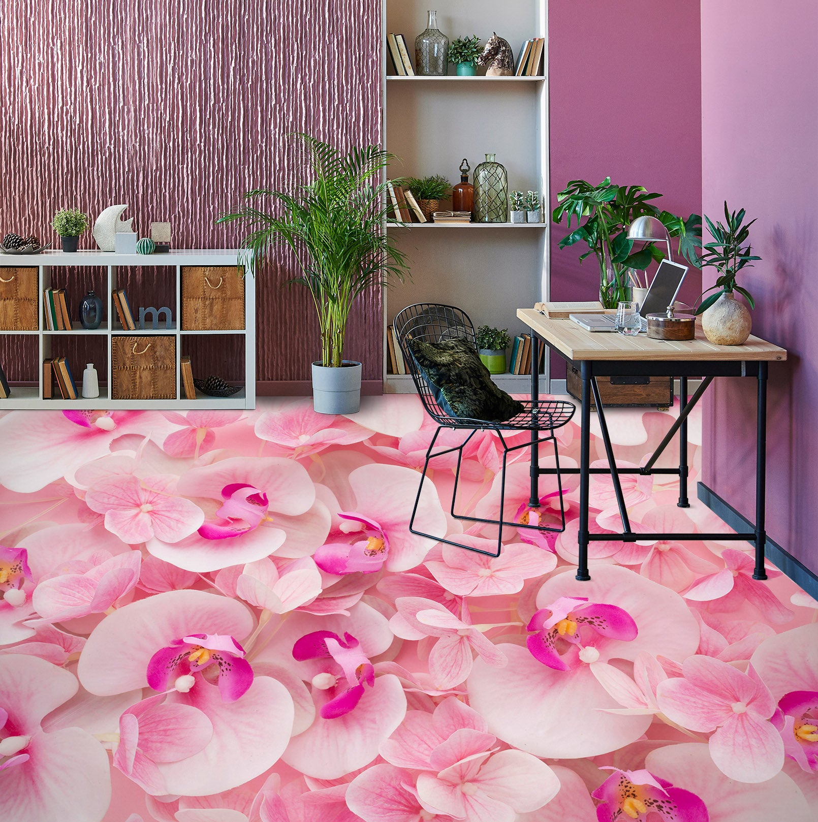 3D Pink Phalaenopsis 959 Floor Mural Wallpaper Murals Self-Adhesive Removable Print Epoxy