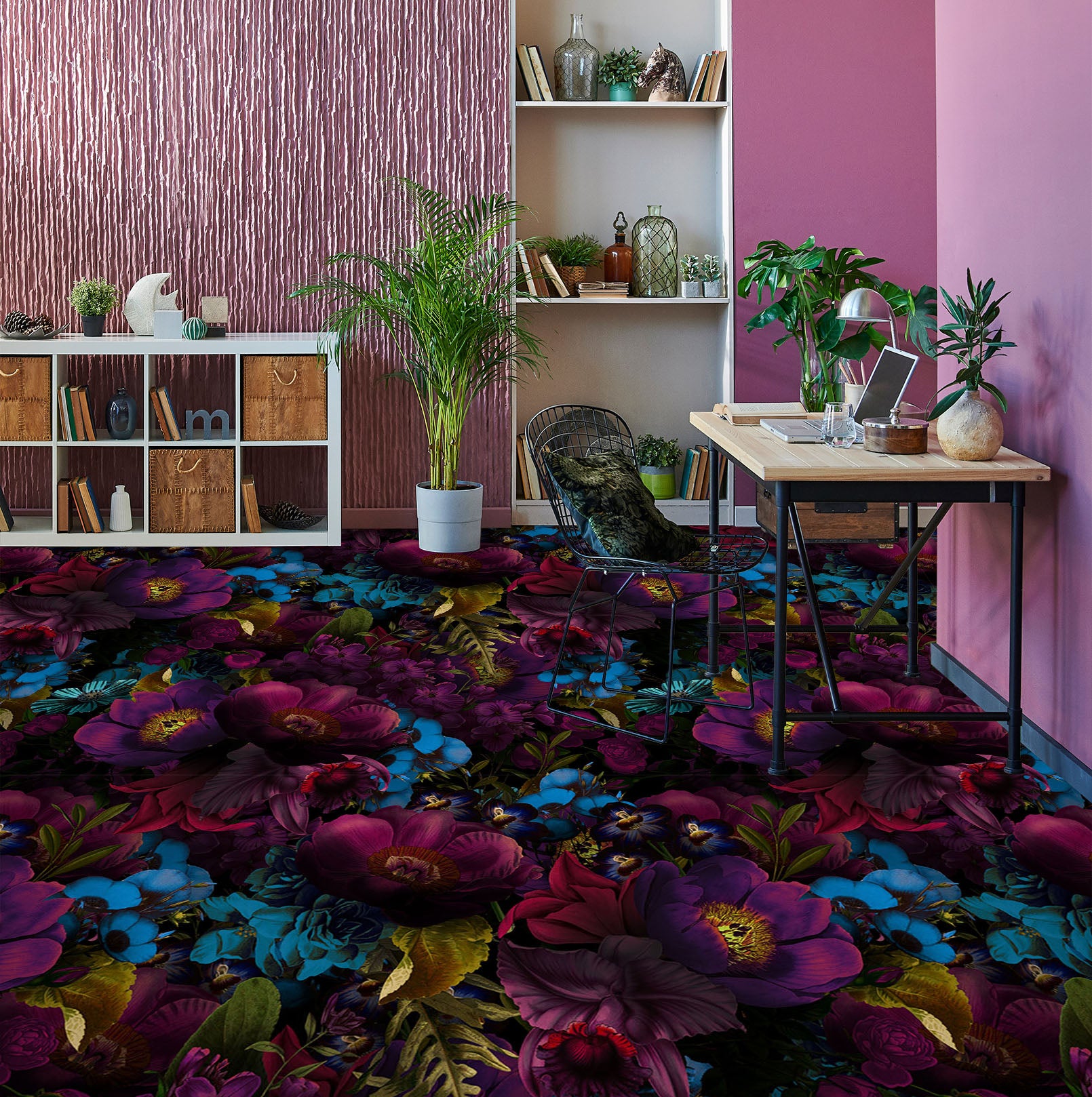 3D Blue Purple Flowers 99180 Uta Naumann Floor Mural Wallpaper Murals Self-Adhesive Removable Print Epoxy