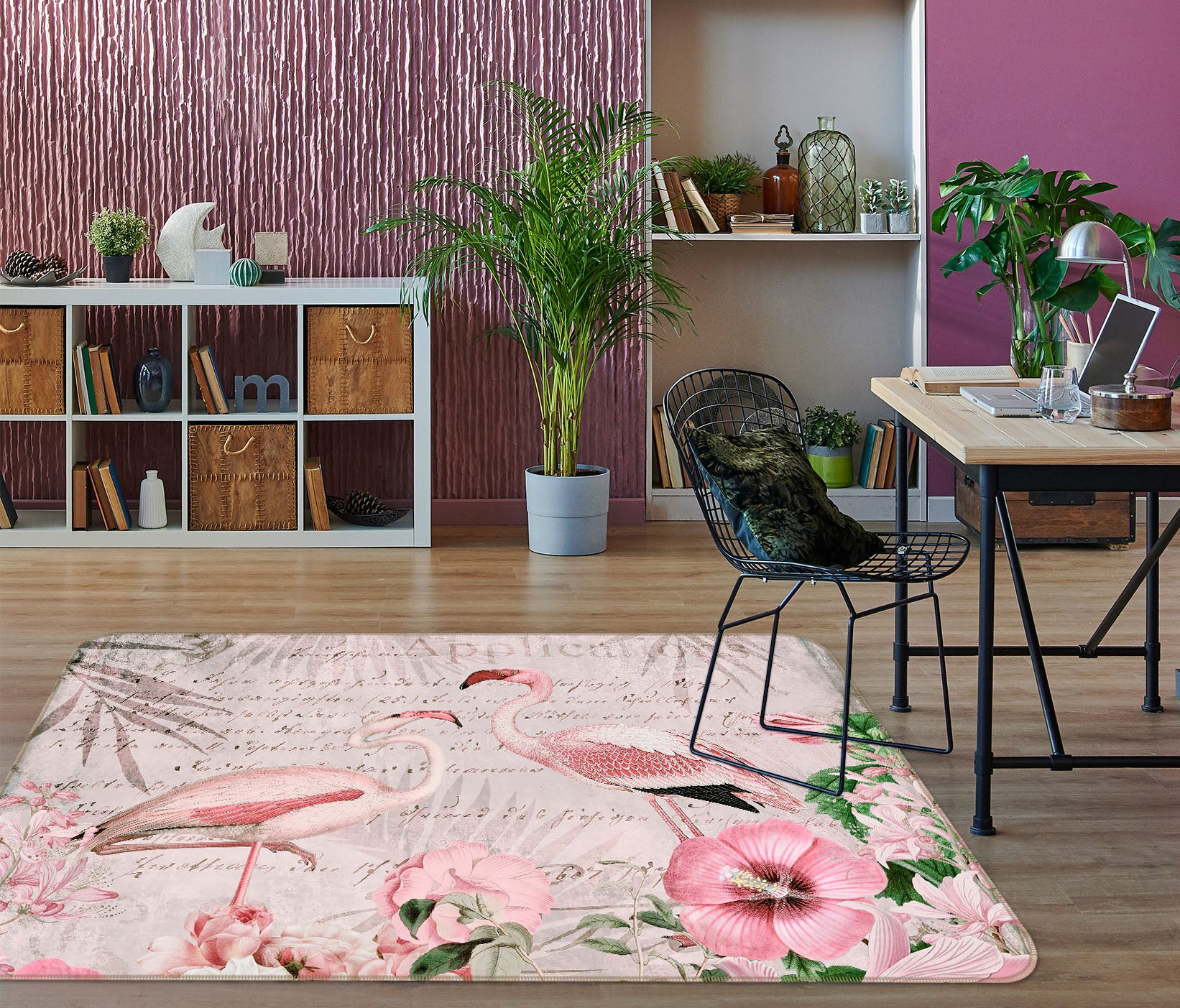 3D Pink Flamingo 1014 Andrea haase Rug Non Slip Rug Mat