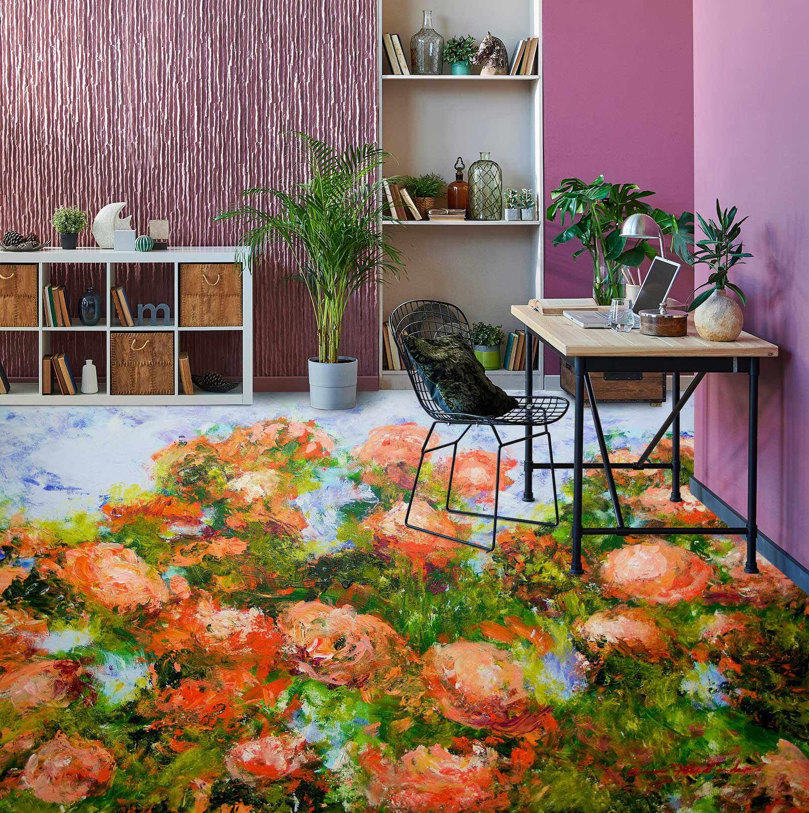 3D Red Flowers Clump 9681 Allan P. Friedlander Floor Mural Wallpaper Murals Self-Adhesive Removable Print Epoxy