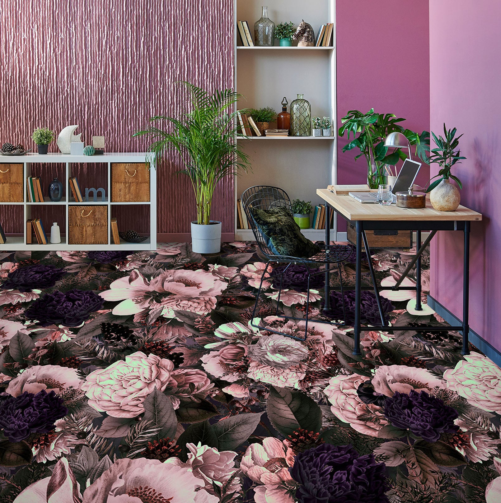 3D Dark Flower Pattern 10015 Uta Naumann Floor Mural Wallpaper Murals Self-Adhesive Removable Print Epoxy