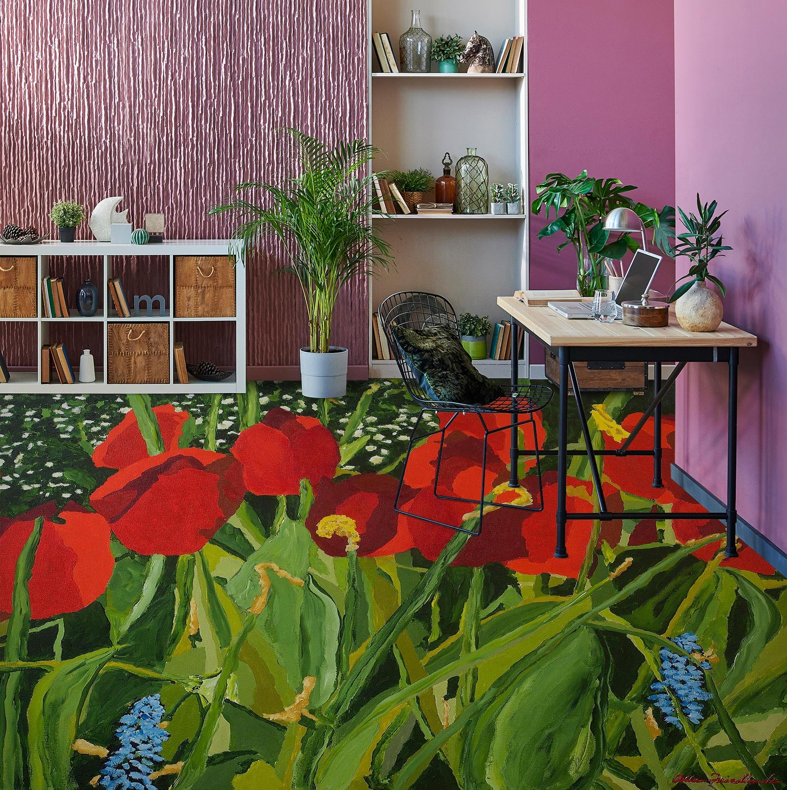 3D Red Flowers 9564 Allan P. Friedlander Floor Mural Wallpaper Murals Self-Adhesive Removable Print Epoxy