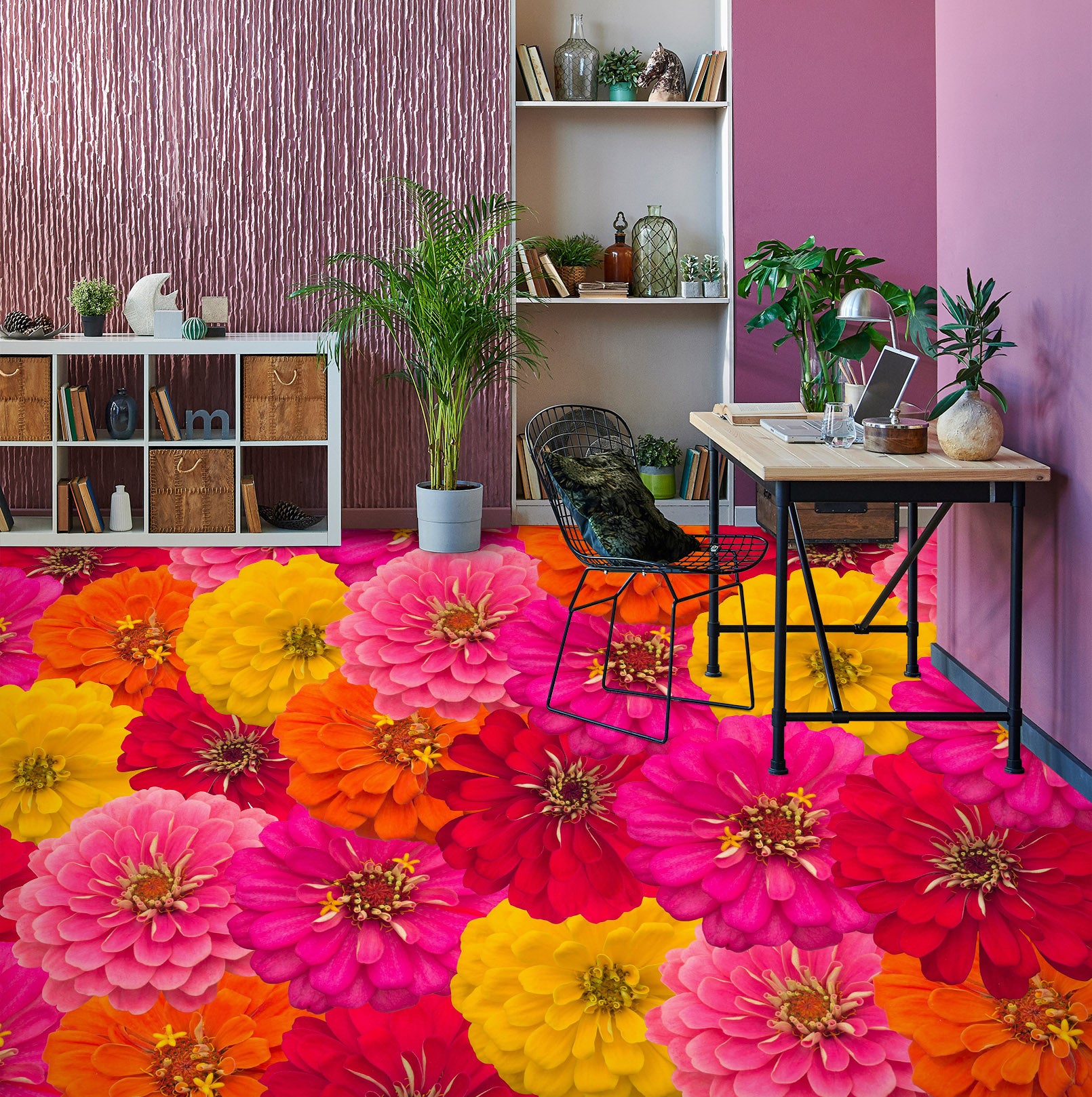 3D Colored Zinnia 305 Floor Mural Wallpaper Murals Rug & Mat Print Epoxy waterproof bath floor