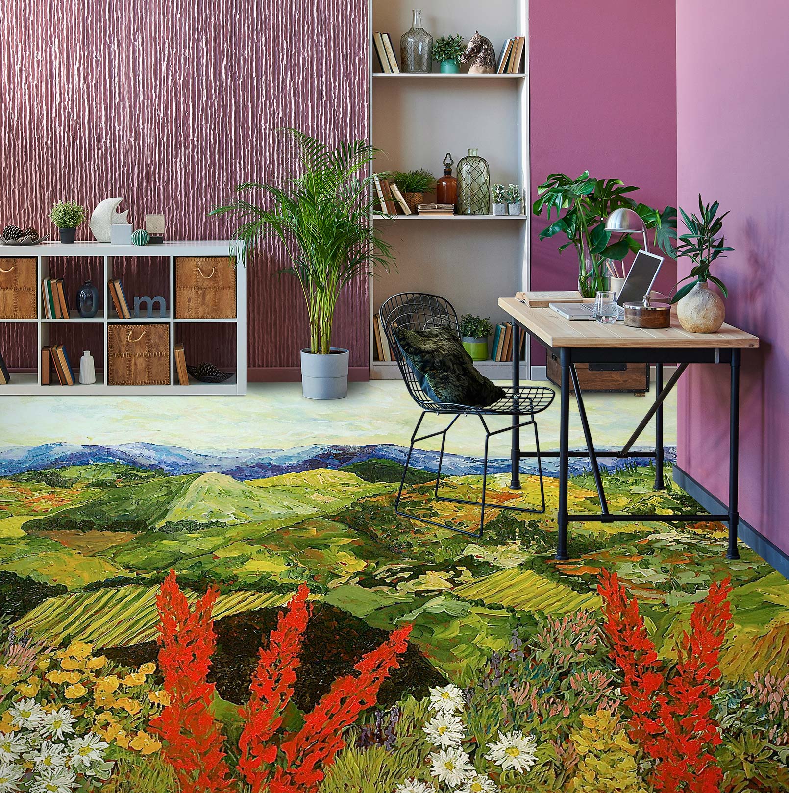 3D Green Hillside Red Flowers 9542 Allan P. Friedlander Floor Mural Wallpaper Murals Self-Adhesive Removable Print Epoxy