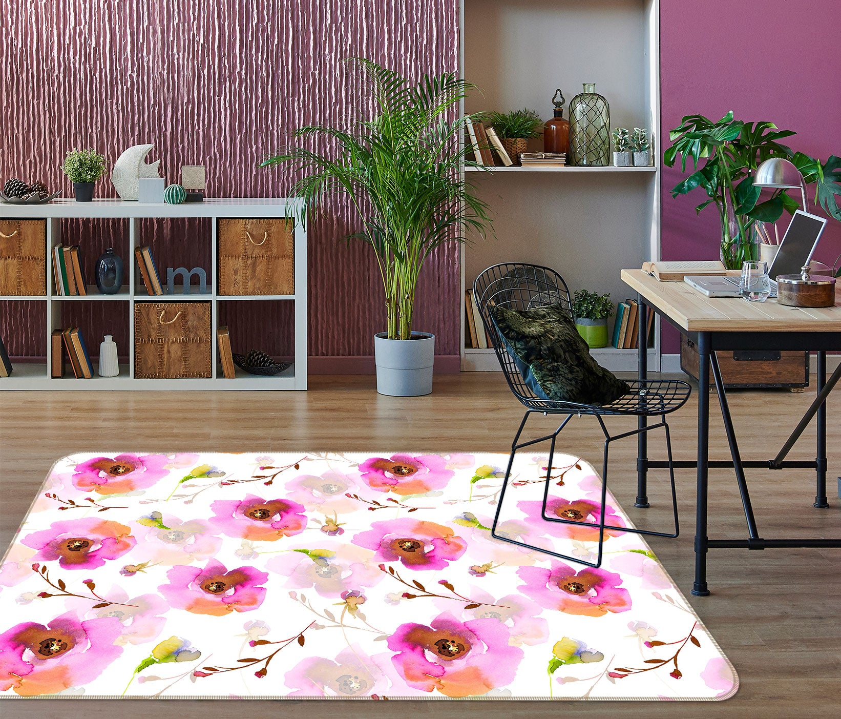 3D Red Ink Flower 091 Uta Naumann Rug Non Slip Rug Mat