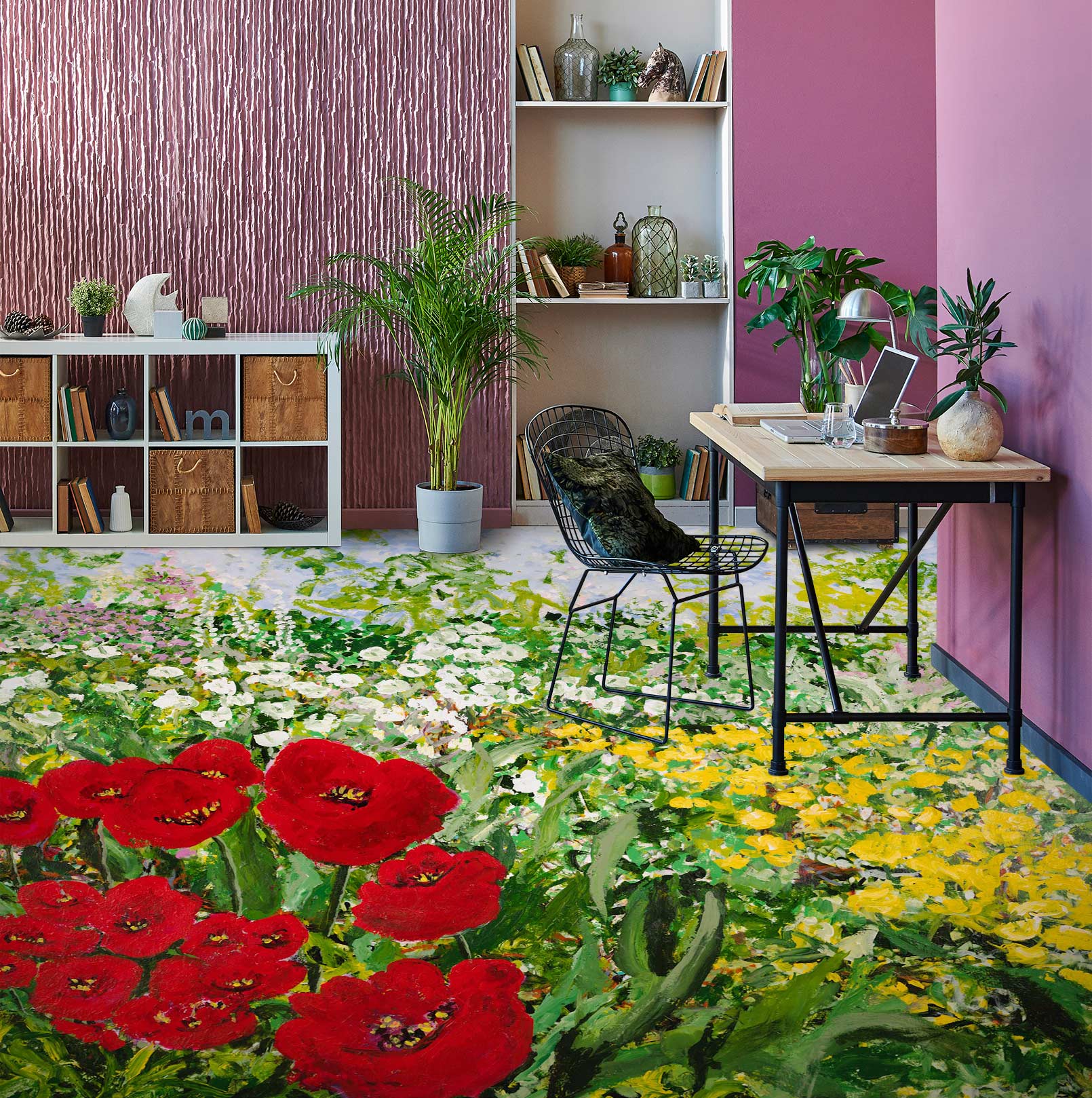 3D Red Yellow White Flowers 9692 Allan P. Friedlander Floor Mural Wallpaper Murals Self-Adhesive Removable Print Epoxy