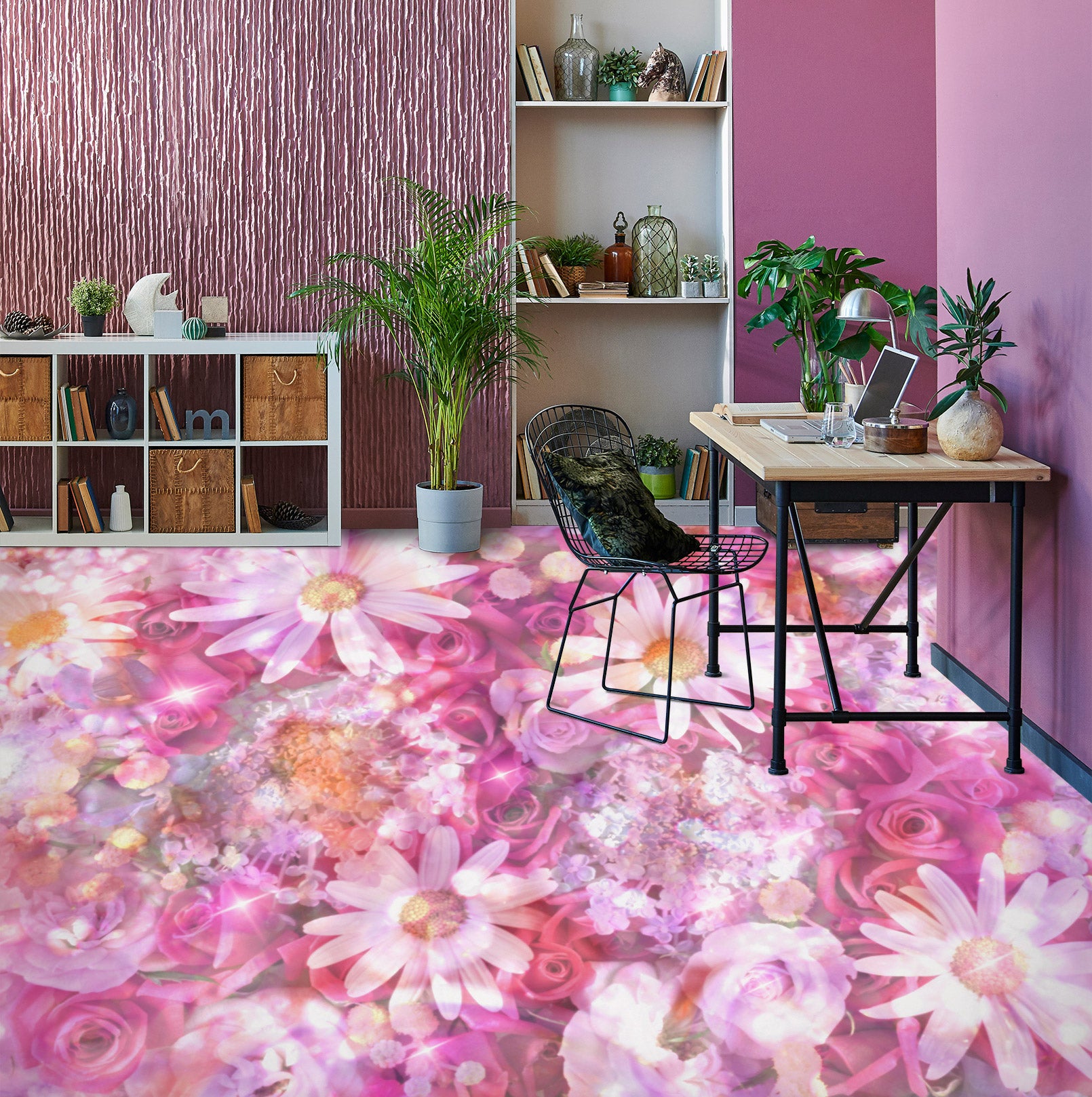 3D Dreamy Pink Flowers 1357 Floor Mural Wallpaper Murals Self-Adhesive Removable Print Epoxy