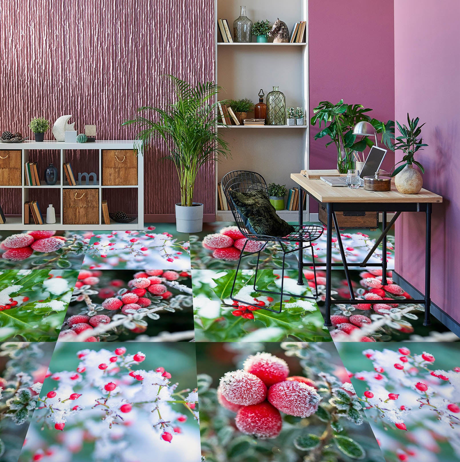 3D Snow Red Fruit 9872 Assaf Frank Floor Mural Wallpaper Murals Self-Adhesive Removable Print Epoxy