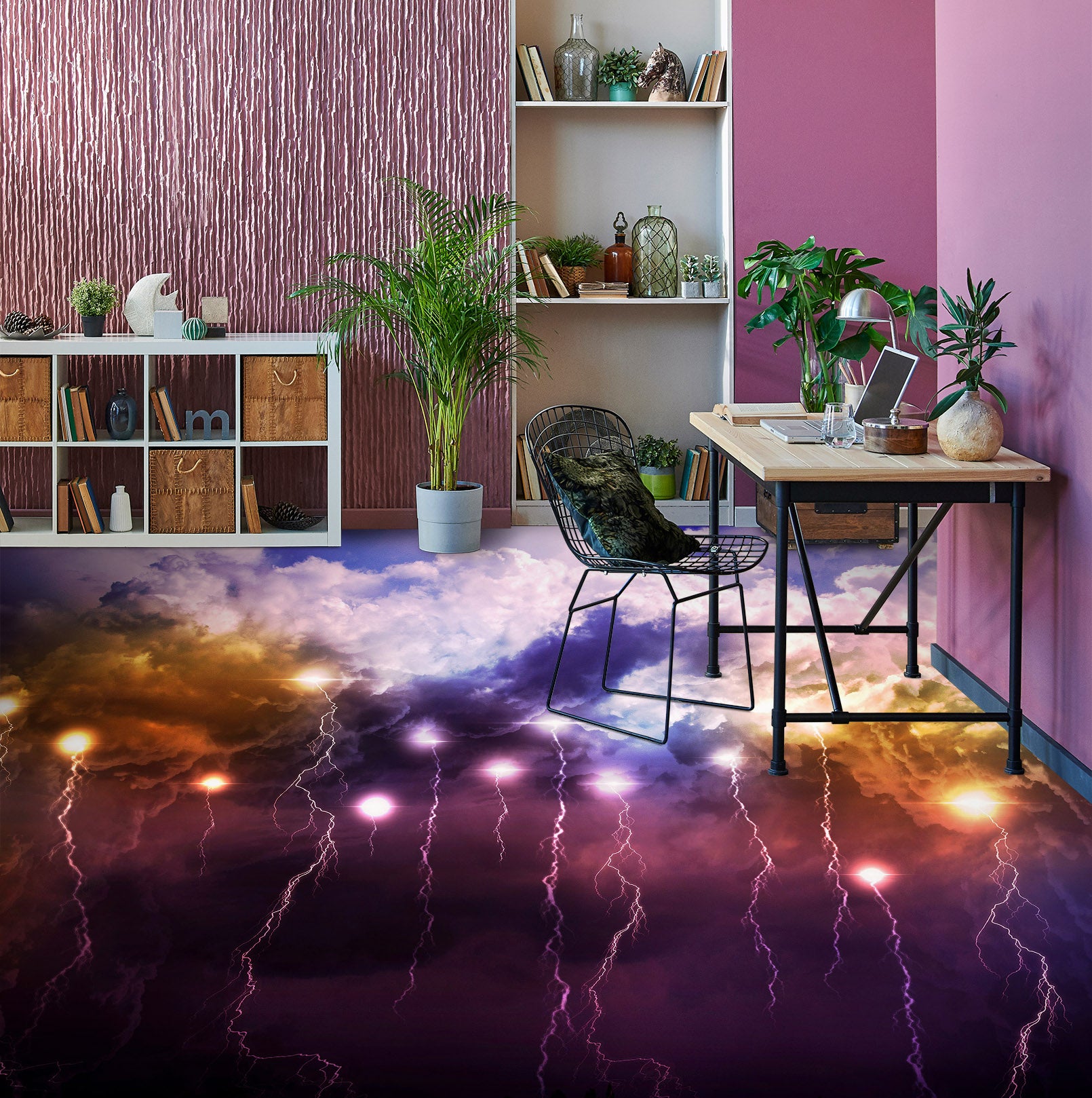 3D Purple Lightning 1468 Floor Mural Wallpaper Murals Self-Adhesive Removable Print Epoxy