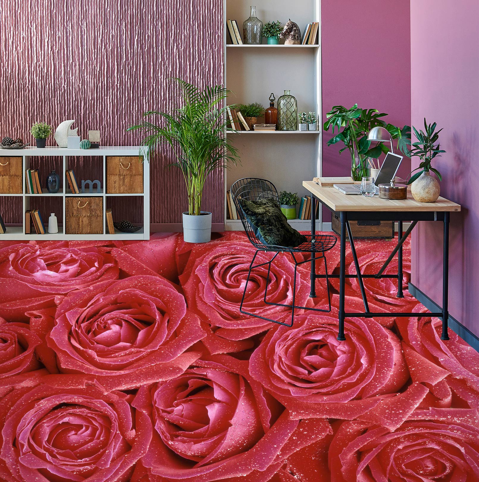 3D Rich Pink Roses 1383 Floor Mural Wallpaper Murals Self-Adhesive Removable Print Epoxy